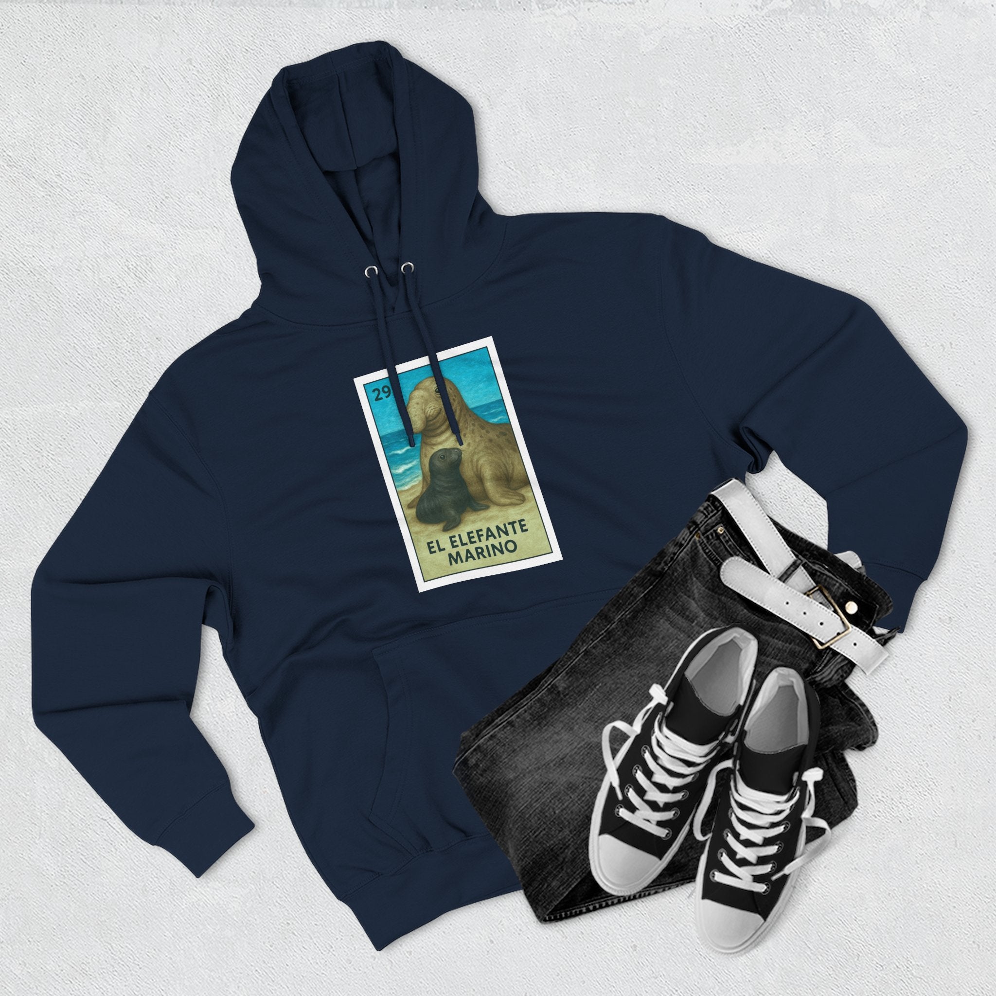 Elephant Seal Lotería Unisex - Pull-Over Cotton Blend Fleece Hoodie (El Elefanto Marino)