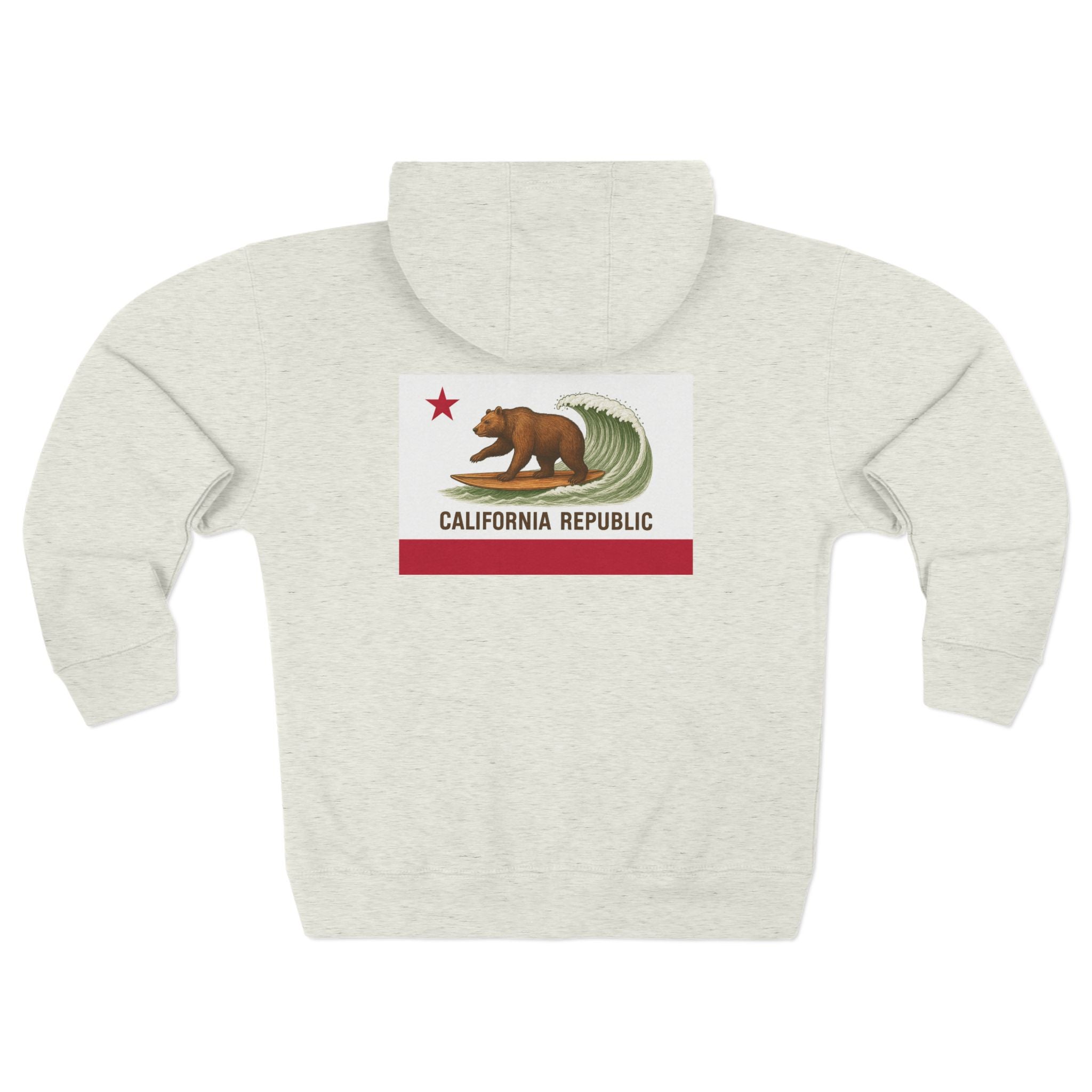 California Surfing Bear Flag Unisex - Zip Cotton Blend Fleece Hoodie
