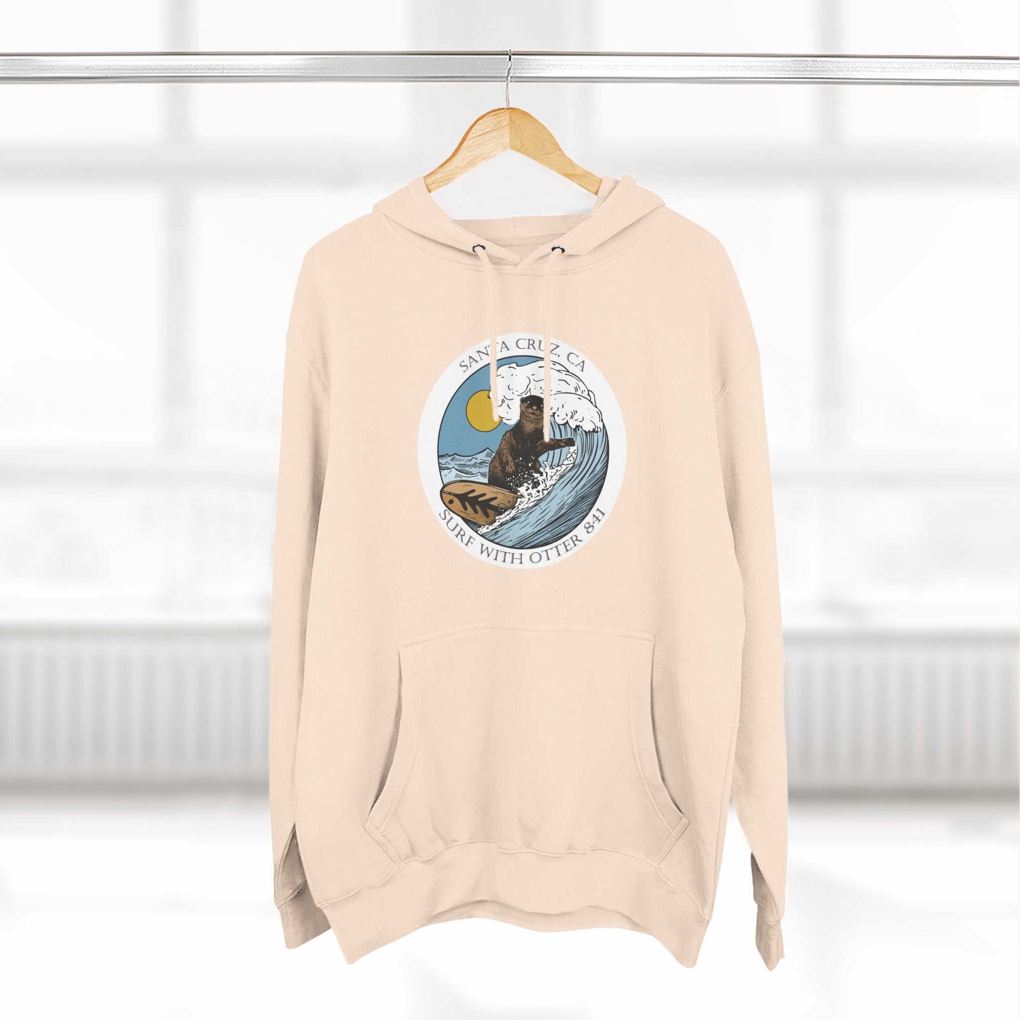 Surf with Otter 841 by Thiago Bianchini Unisex - Pull-Over Cotton Blend Fleece Hoodie