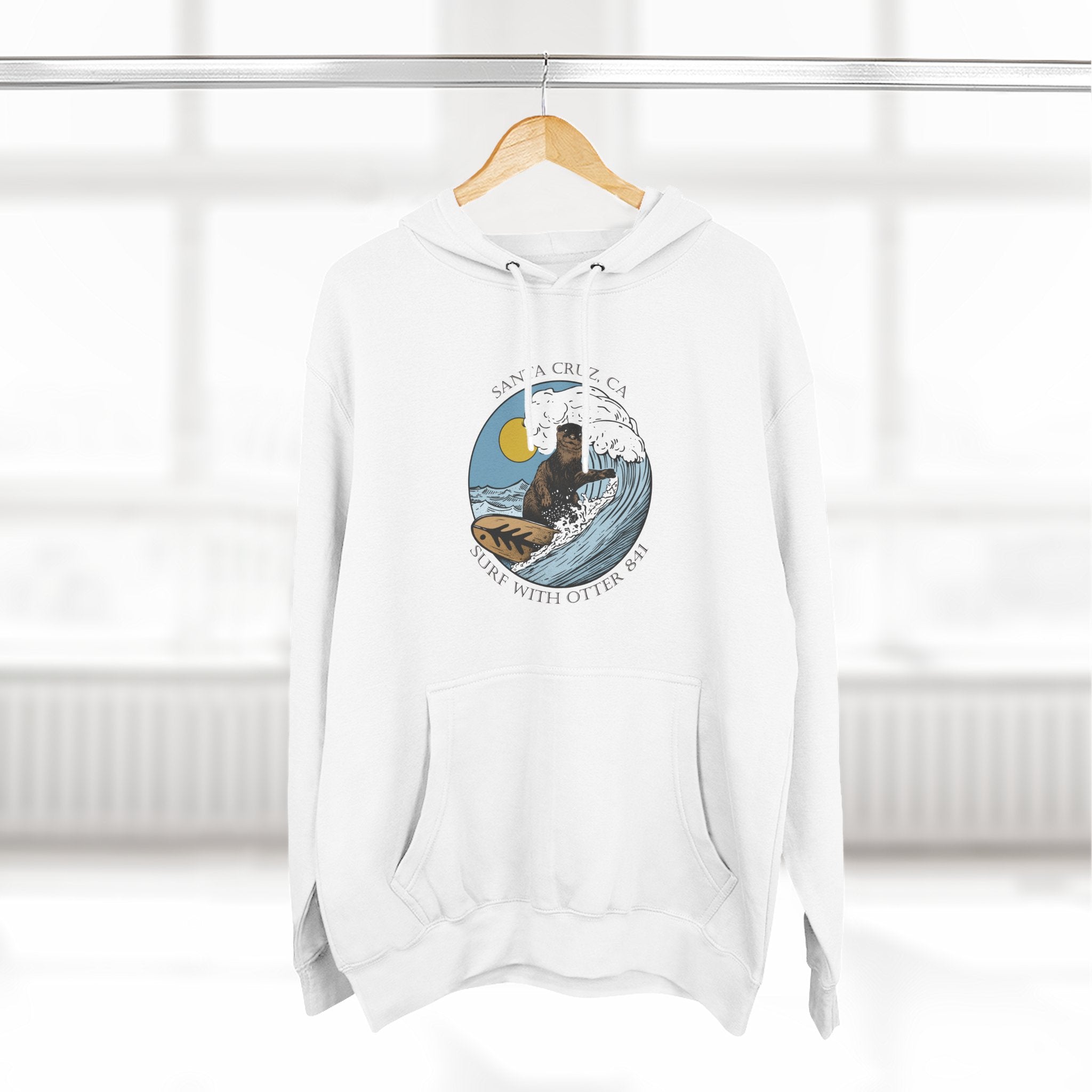 Surf with Otter 841 by Thiago Bianchini Unisex - Pull-Over Cotton Blend Fleece Hoodie