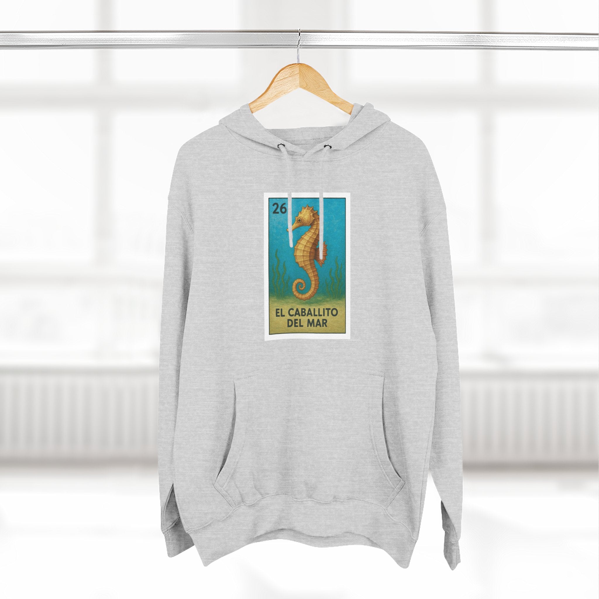Seahorse Lotería Unisex - Pull-Over Cotton Blend Fleece Hoodie (El Caballito del Mar)