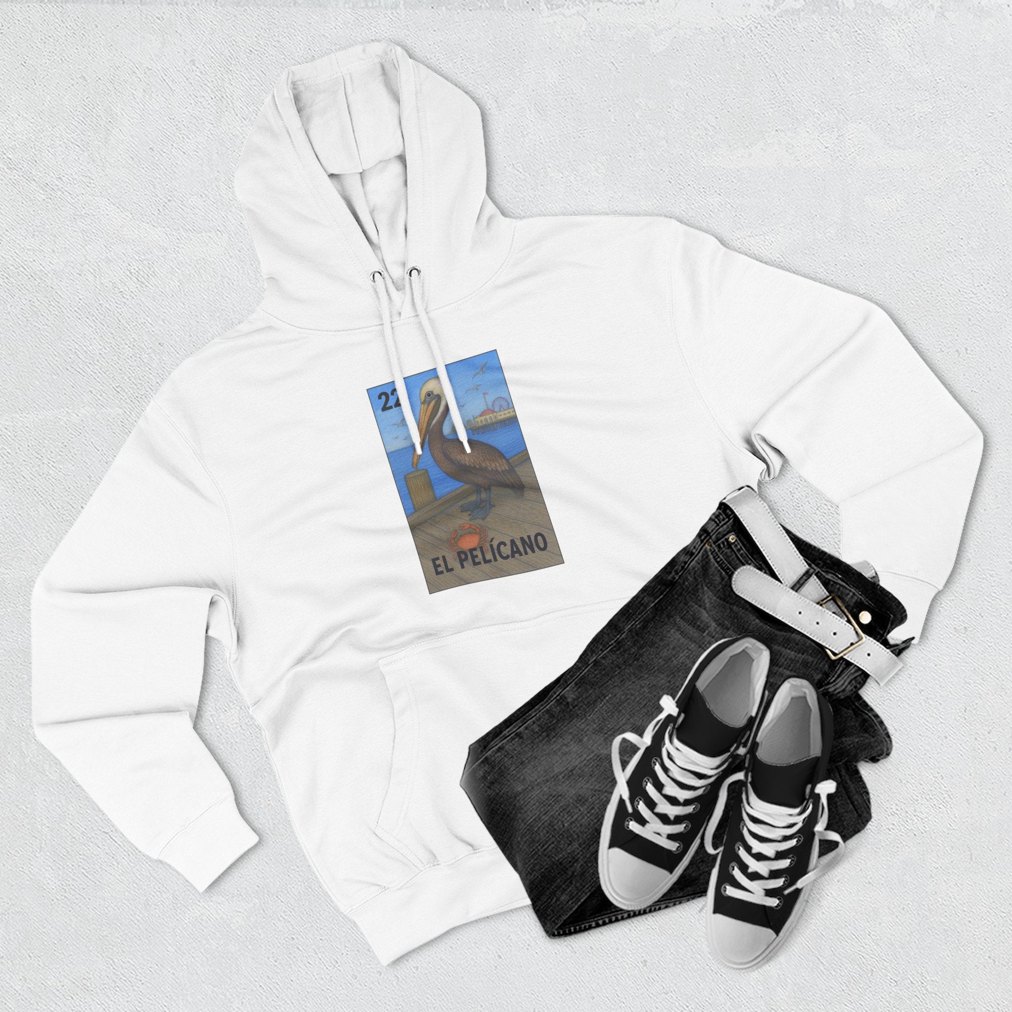 Pelican Lotería Unisex - Pull-Over Cotton Blend Fleece Hoodie (El Pelícano)