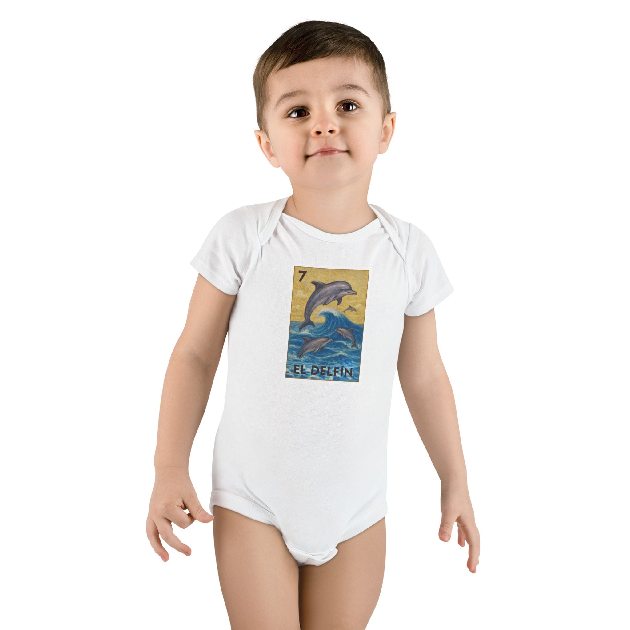 Dolphin Lotería - Baby Short Sleeve 100% Cotton Onesie (El Delfín)
