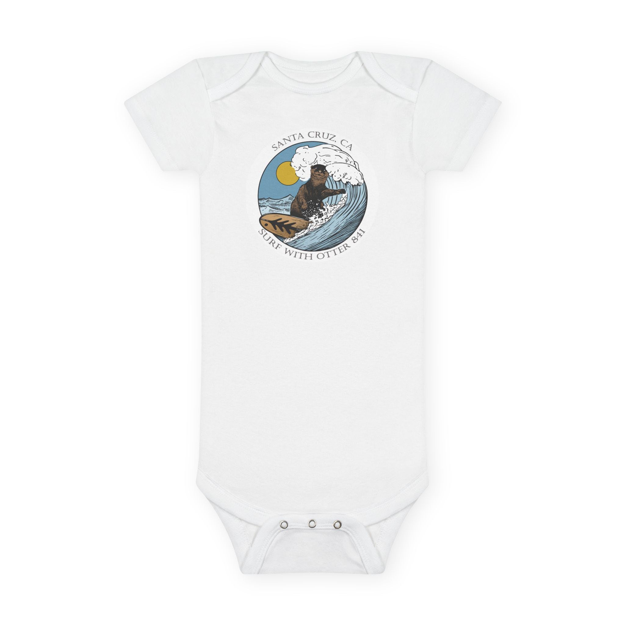 Surf with Otter 841 by Thiago Bianchini - Baby Short Sleeve 100% Cotton Onesie