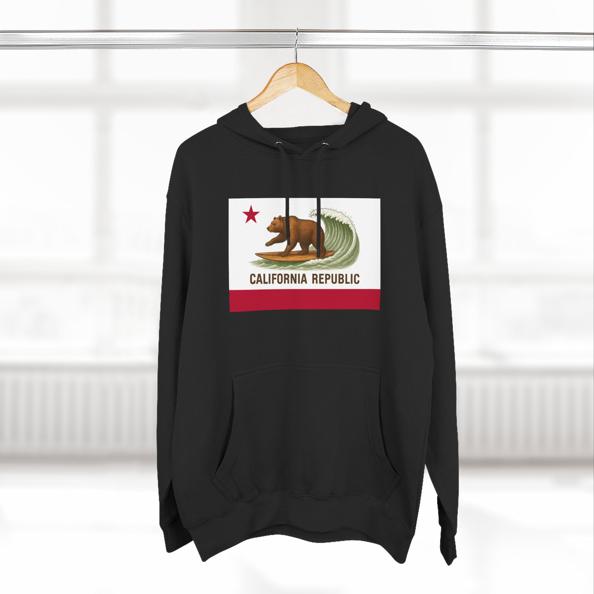 California Surfing Bear Flag Unisex - Pull-Over Cotton Blend Fleece Hoodie