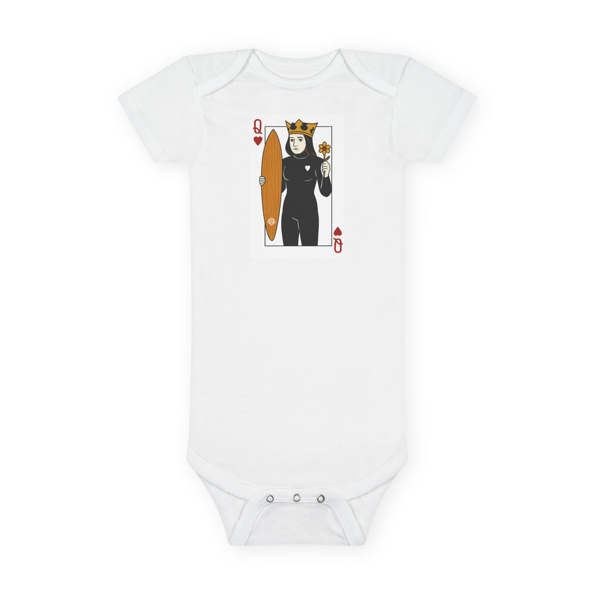 Queen of Hearts Surfer - Baby Short Sleeve 100% Cotton Onesie