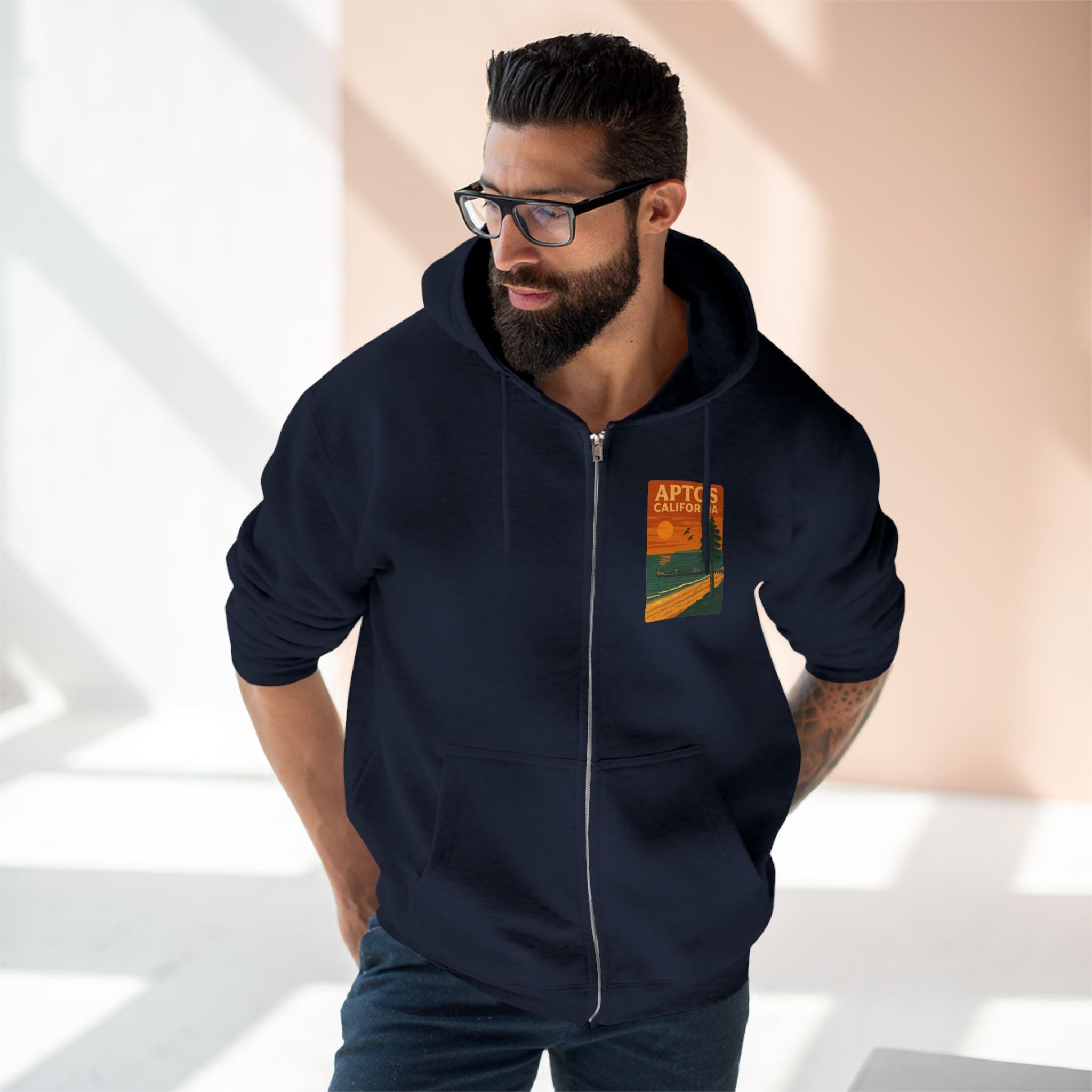 Aptos California Sunset Unisex - Zip Cotton Blend Fleece Hoodie