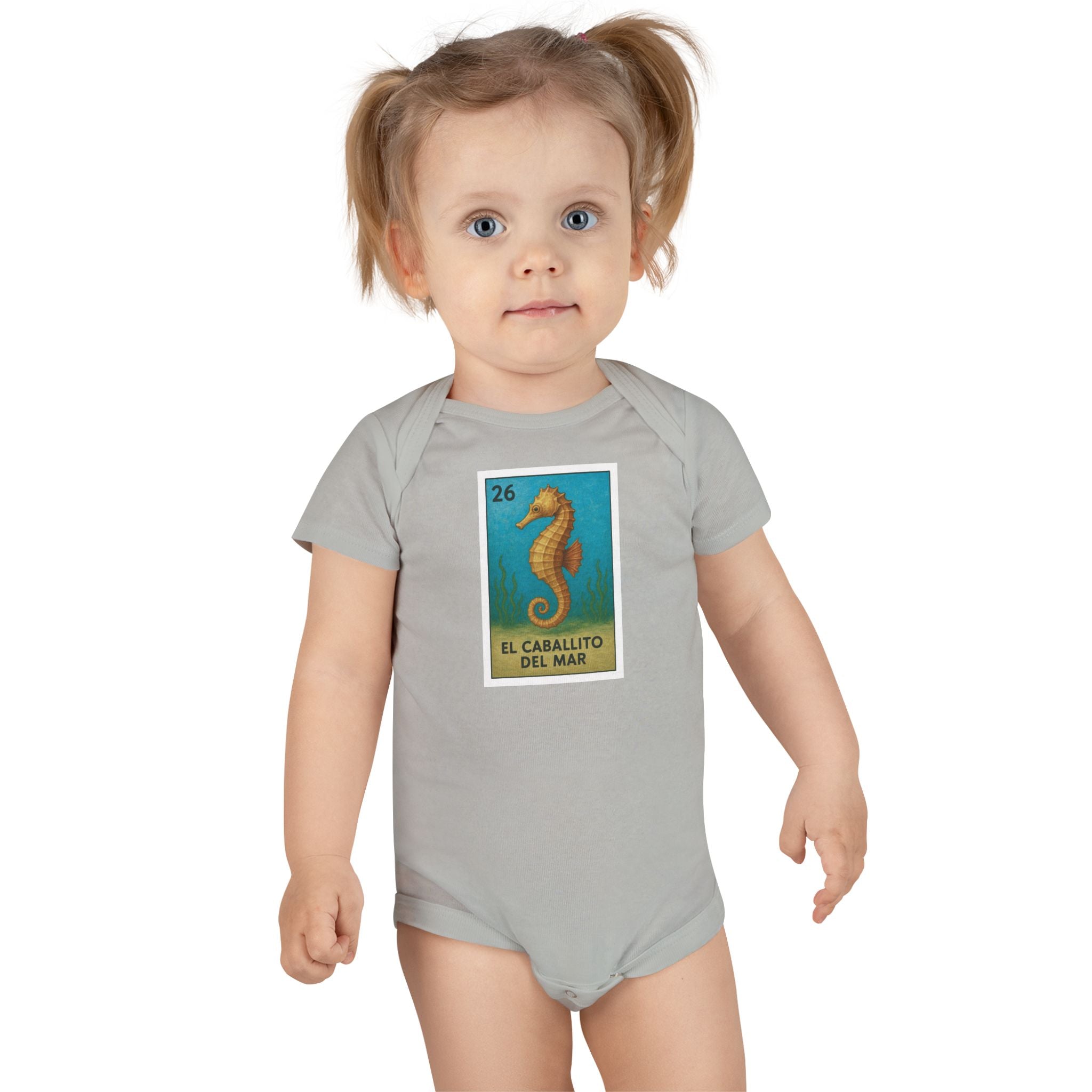 Seahorse Lotería - Baby Short Sleeve 100% Cotton Onesie (El Caballito del Mar)