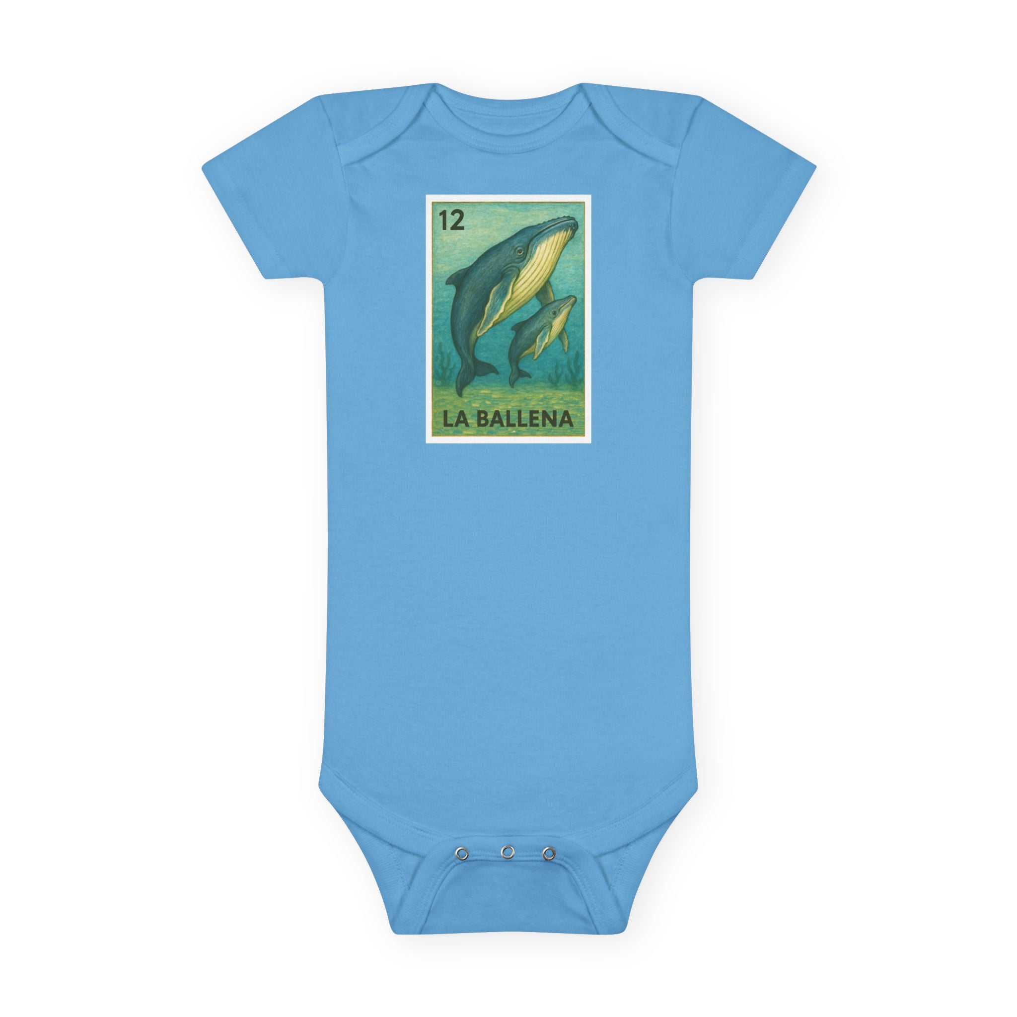 Whale Lotería - Baby Short Sleeve 100% Cotton Onesie (La Ballena)