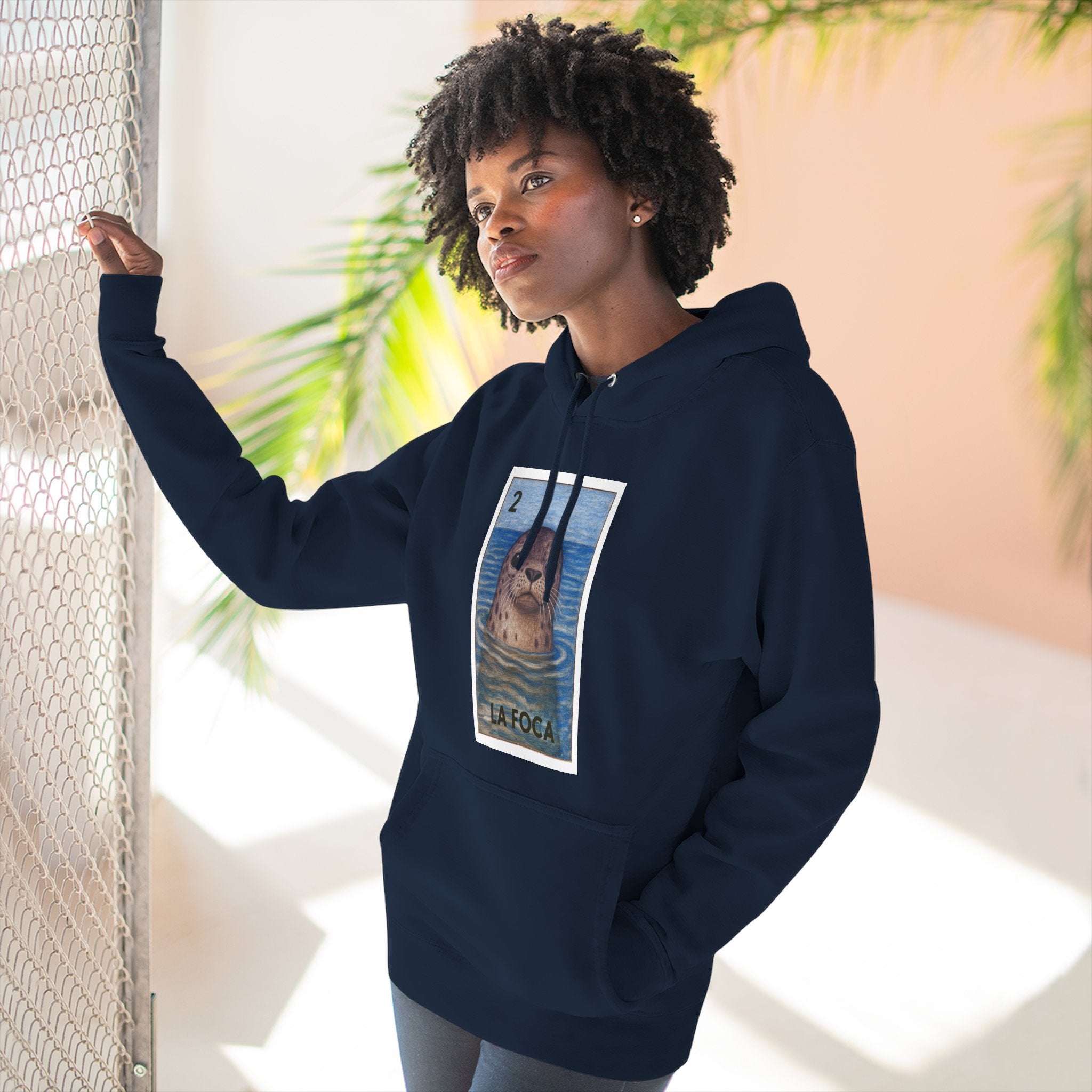 Seal Lotería Unisex - Pull-Over Cotton Blend Fleece Hoodie (La Foca)