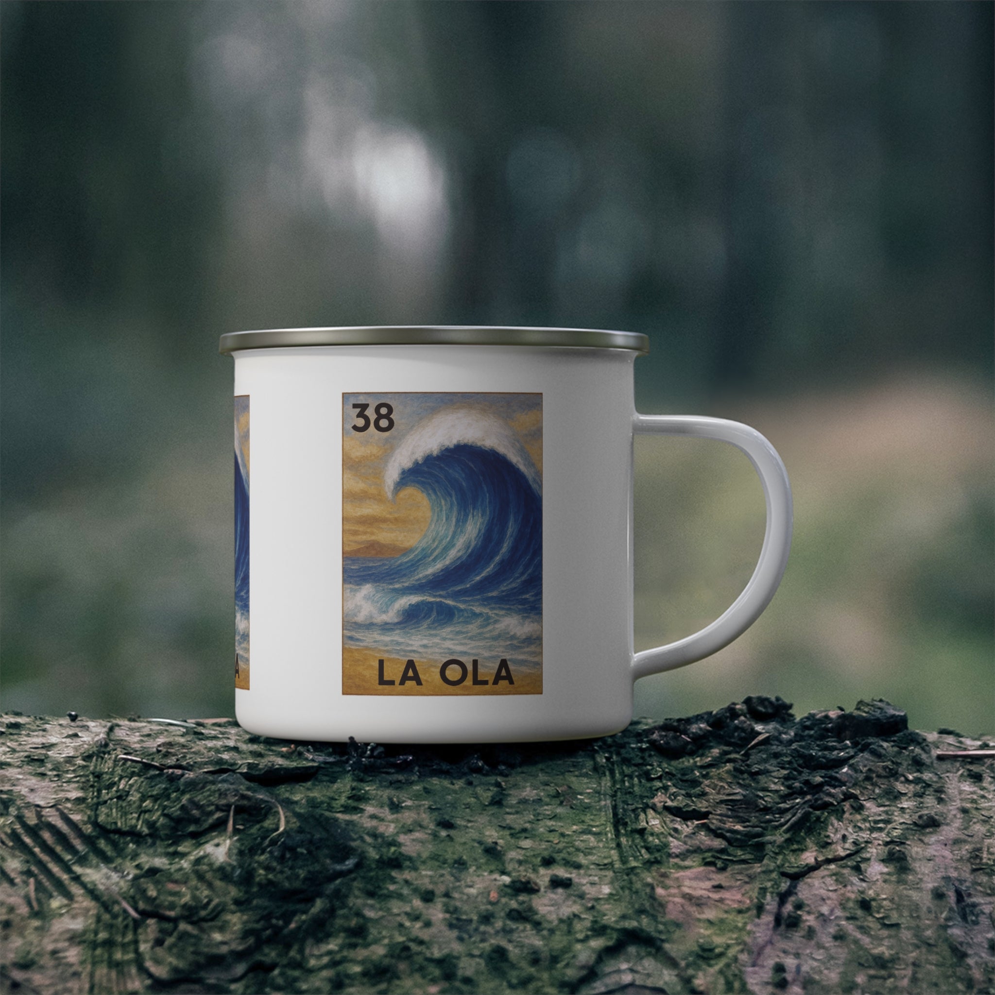 Wave Lotería Enamel Camping Mug (La Ola) (12oz - small)
