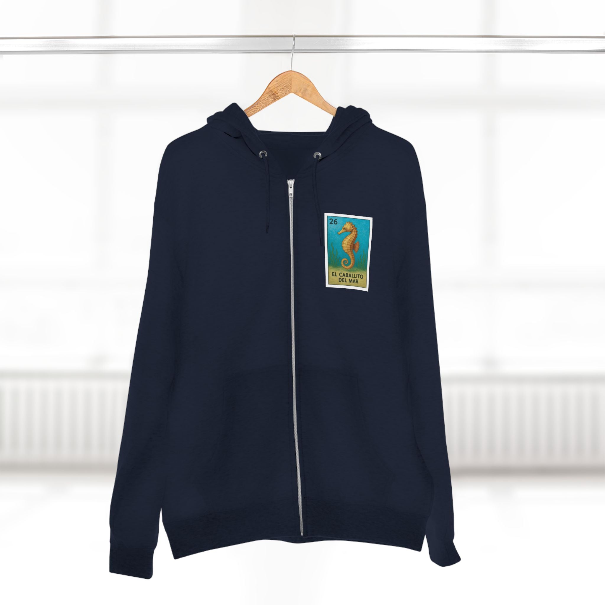 Seahorse Lotería Unisex - Zip Cotton Blend Fleece Hoodie (El Caballito del Mar)