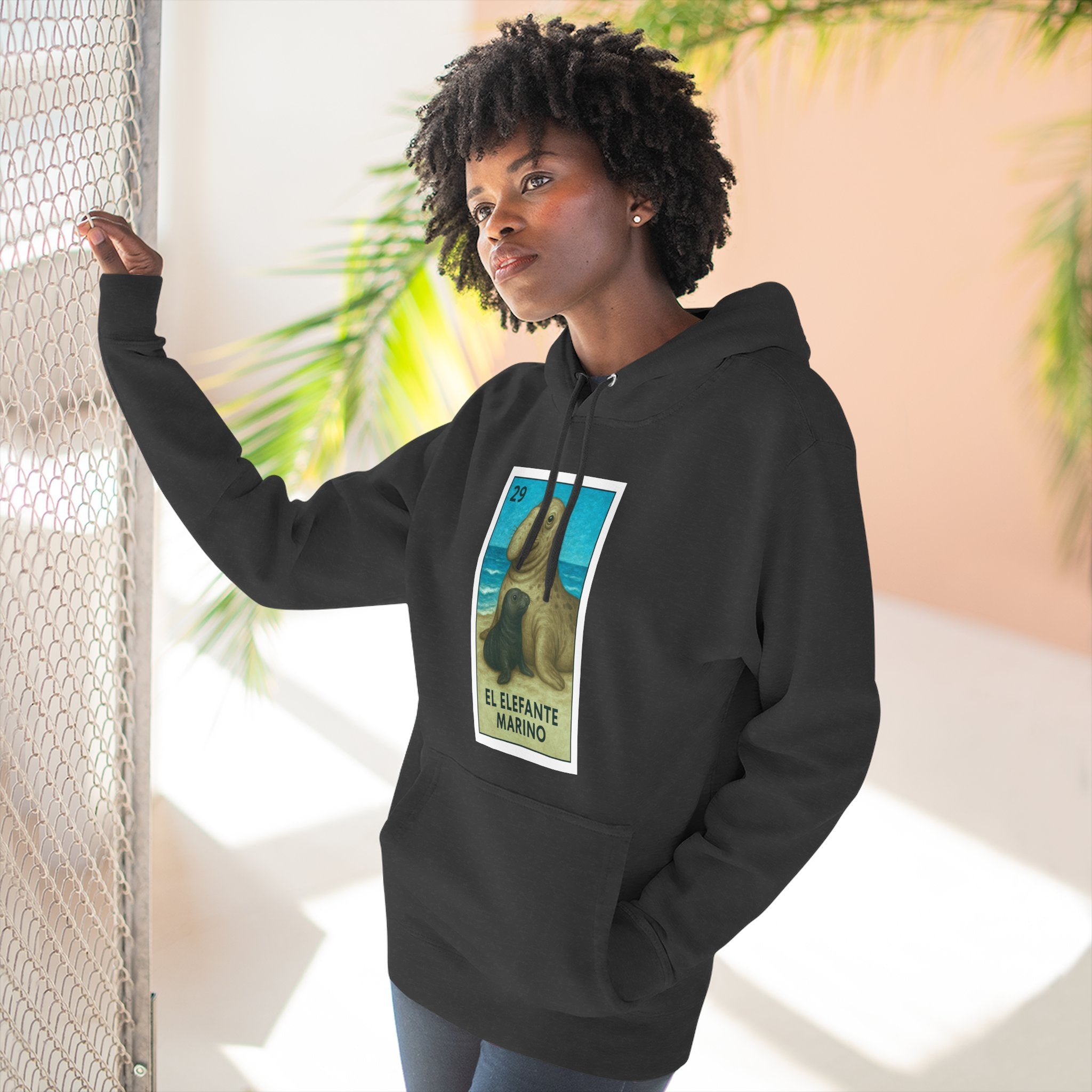 Elephant Seal Lotería Unisex - Pull-Over Cotton Blend Fleece Hoodie (El Elefanto Marino)