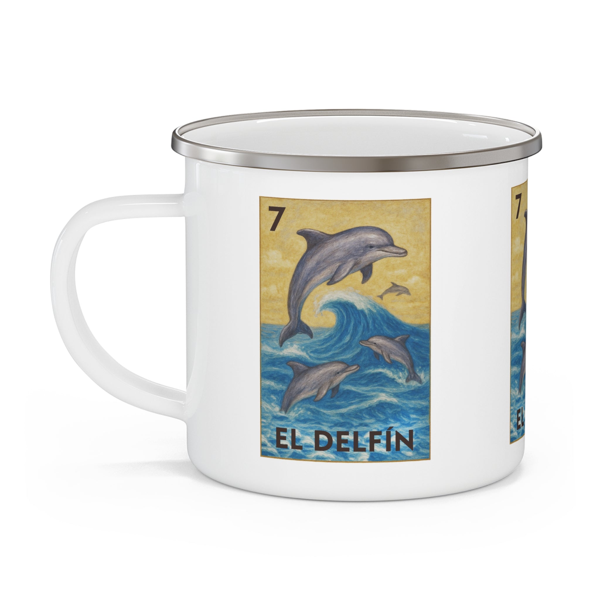 Dolphin Lotería Enamel Camping Mug (El Delfín) (12oz - small)