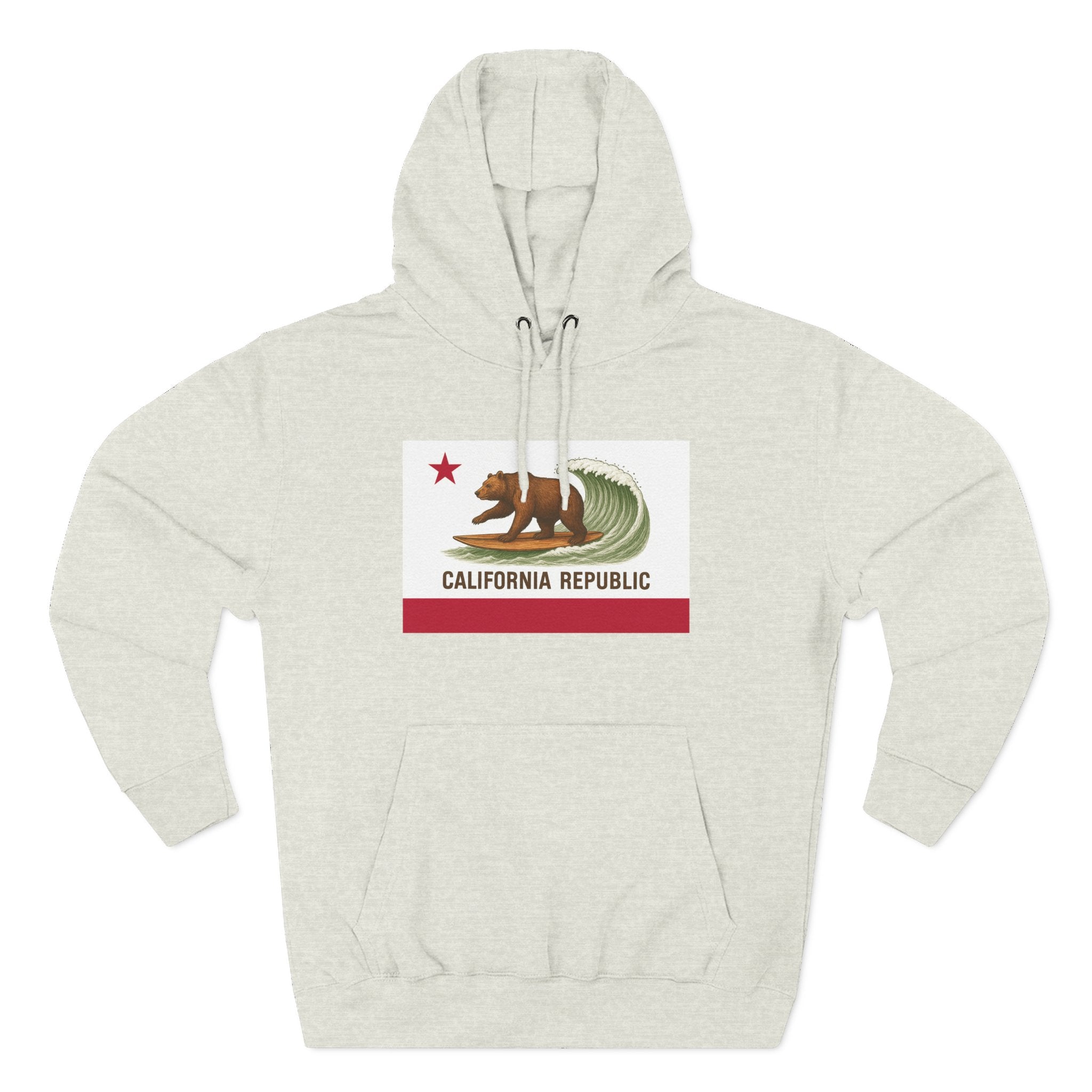 California Surfing Bear Flag Unisex - Pull-Over Cotton Blend Fleece Hoodie