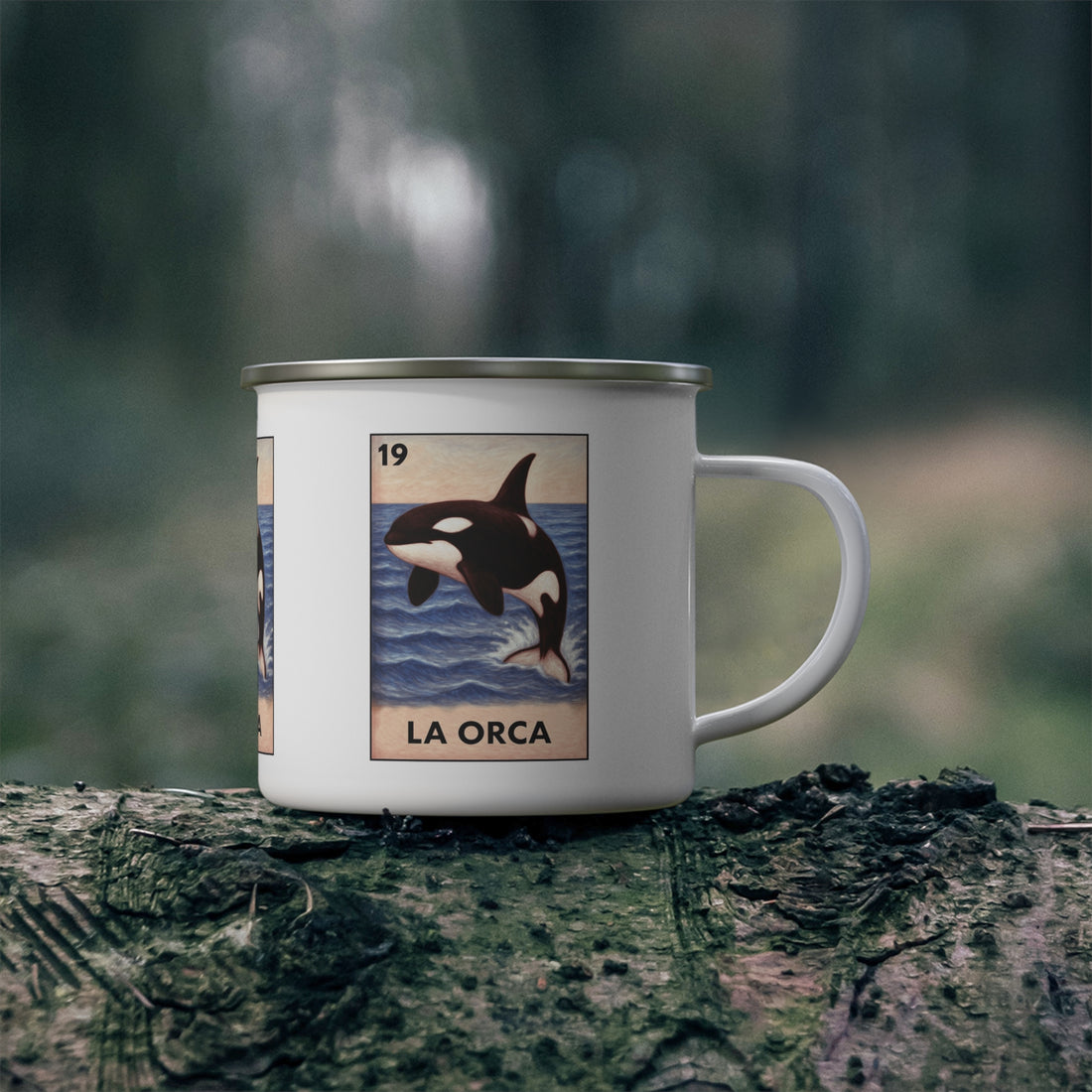 Orca Lotería Enamel Camping Mug (La Orca) (12oz - small)