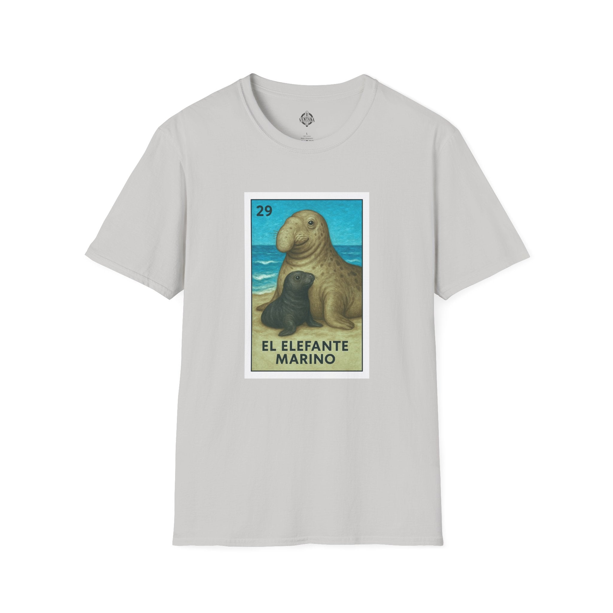 Elephant Seal Lotería Unisex - Soft Style U.S. Cotton T-Shirt (El Elefante Marino)
