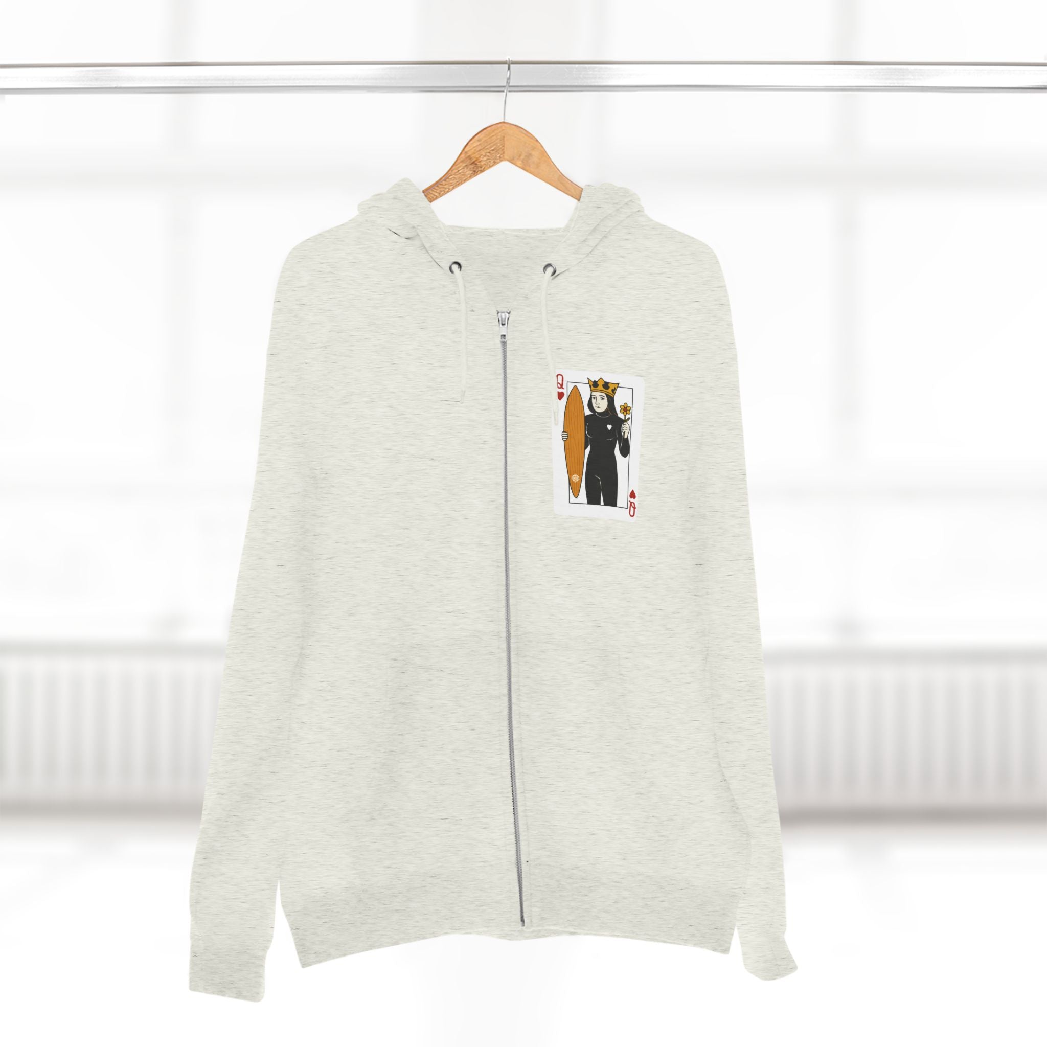 Queen of Hearts Surfer Unisex - Zip Cotton Blend Fleece Hoodie