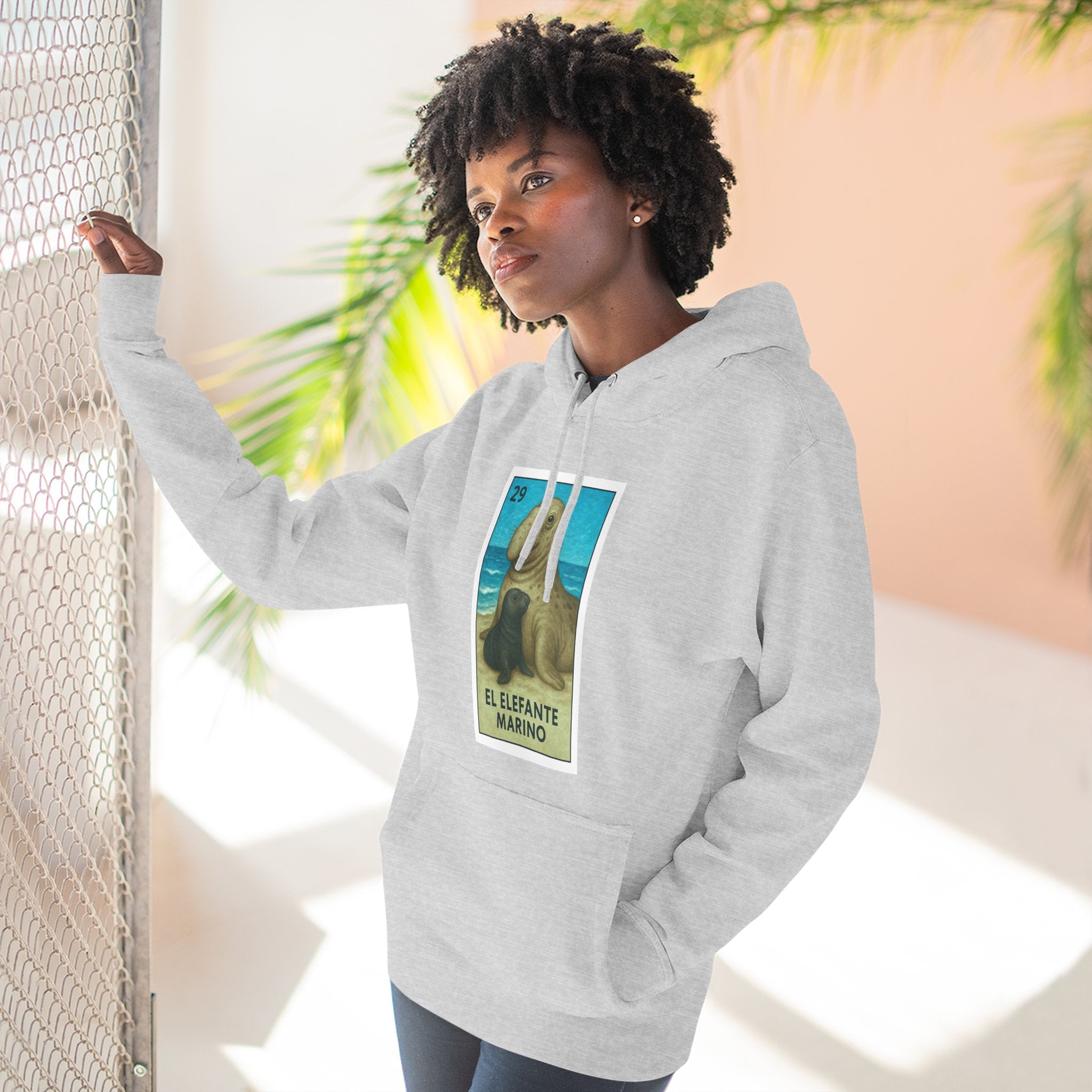 Elephant Seal Lotería Unisex - Pull-Over Cotton Blend Fleece Hoodie (El Elefanto Marino)
