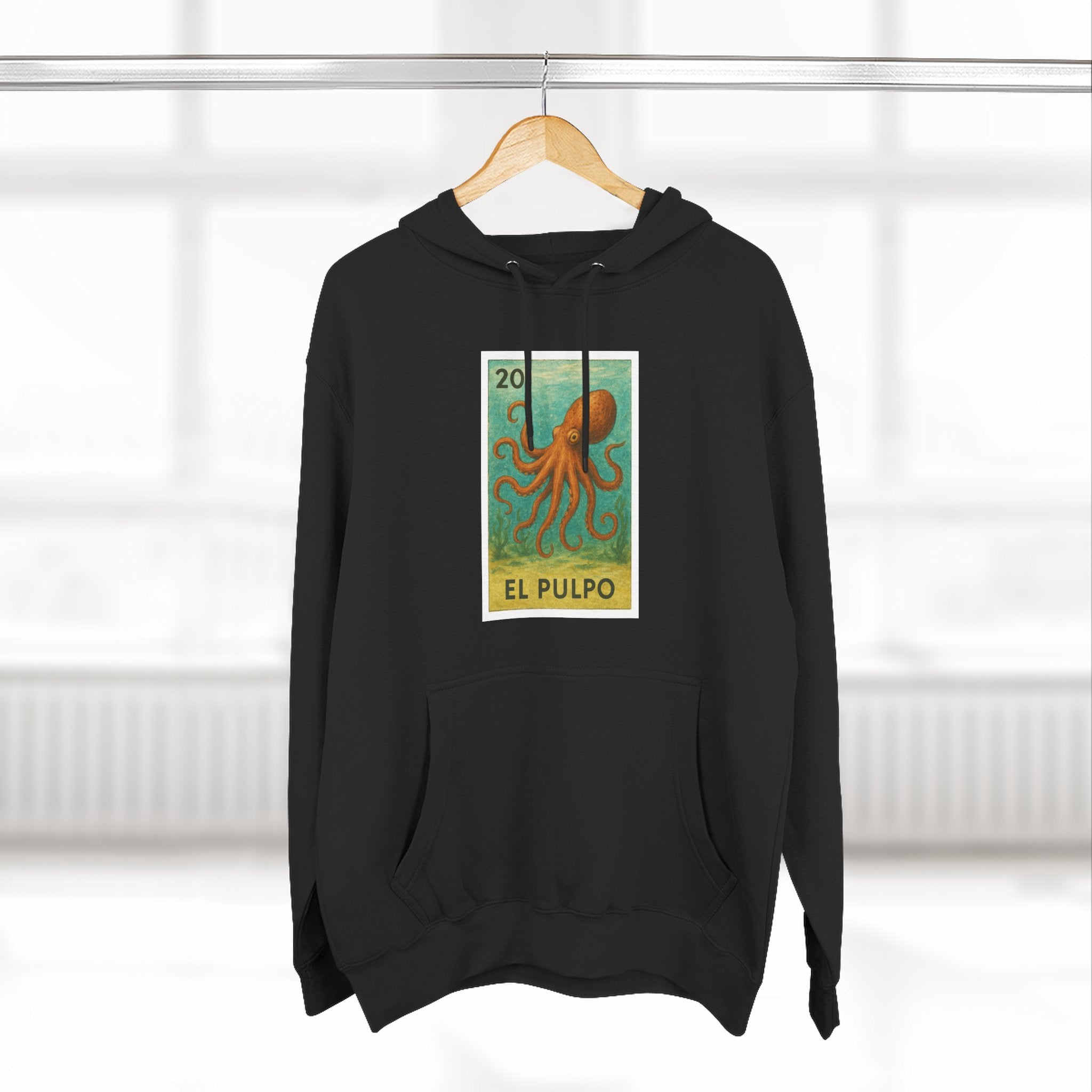 Octopus Lotería Unisex - Pull-Over Cotton Blend Fleece Hoodie (El Pulpo)