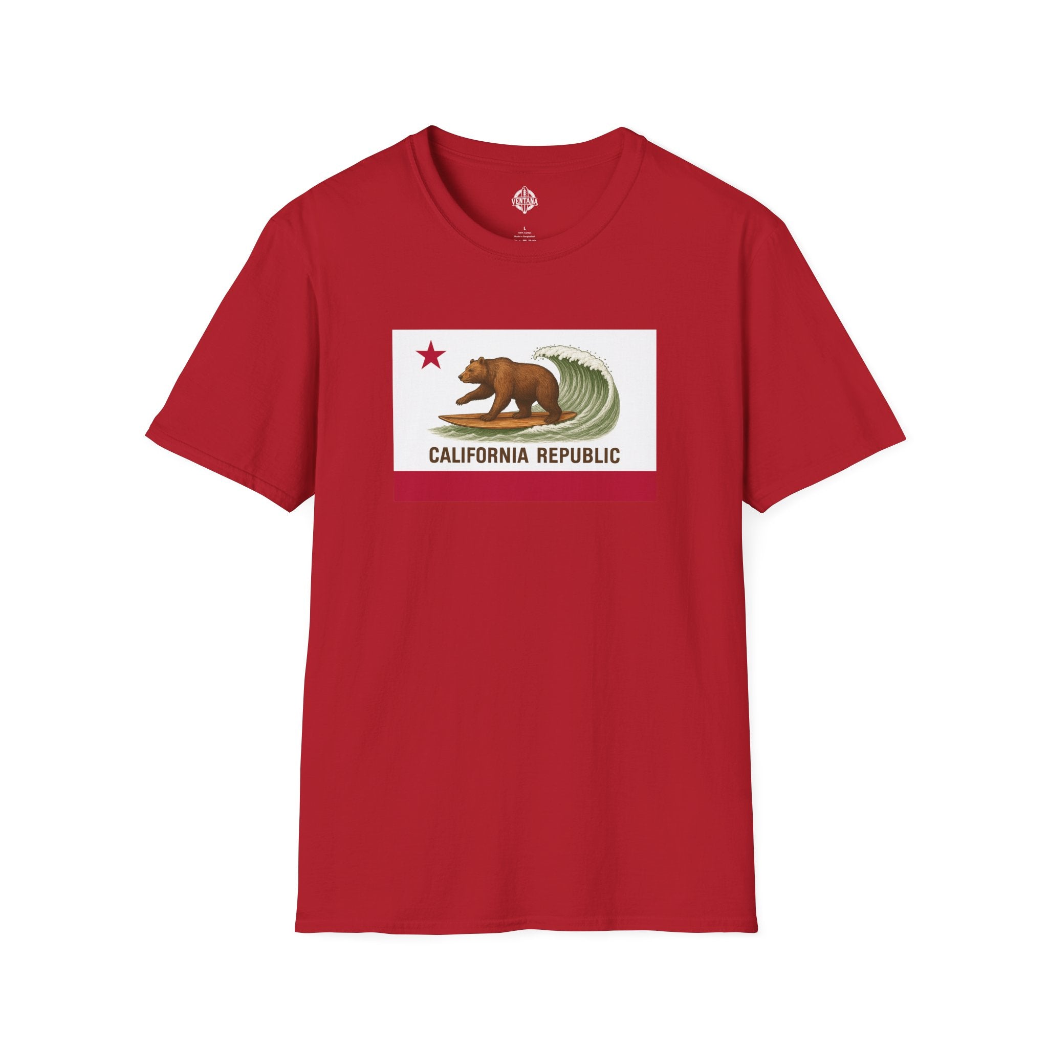 California Surfing Bear Flag Unisex - Soft Style U.S. Cotton T-Shirt