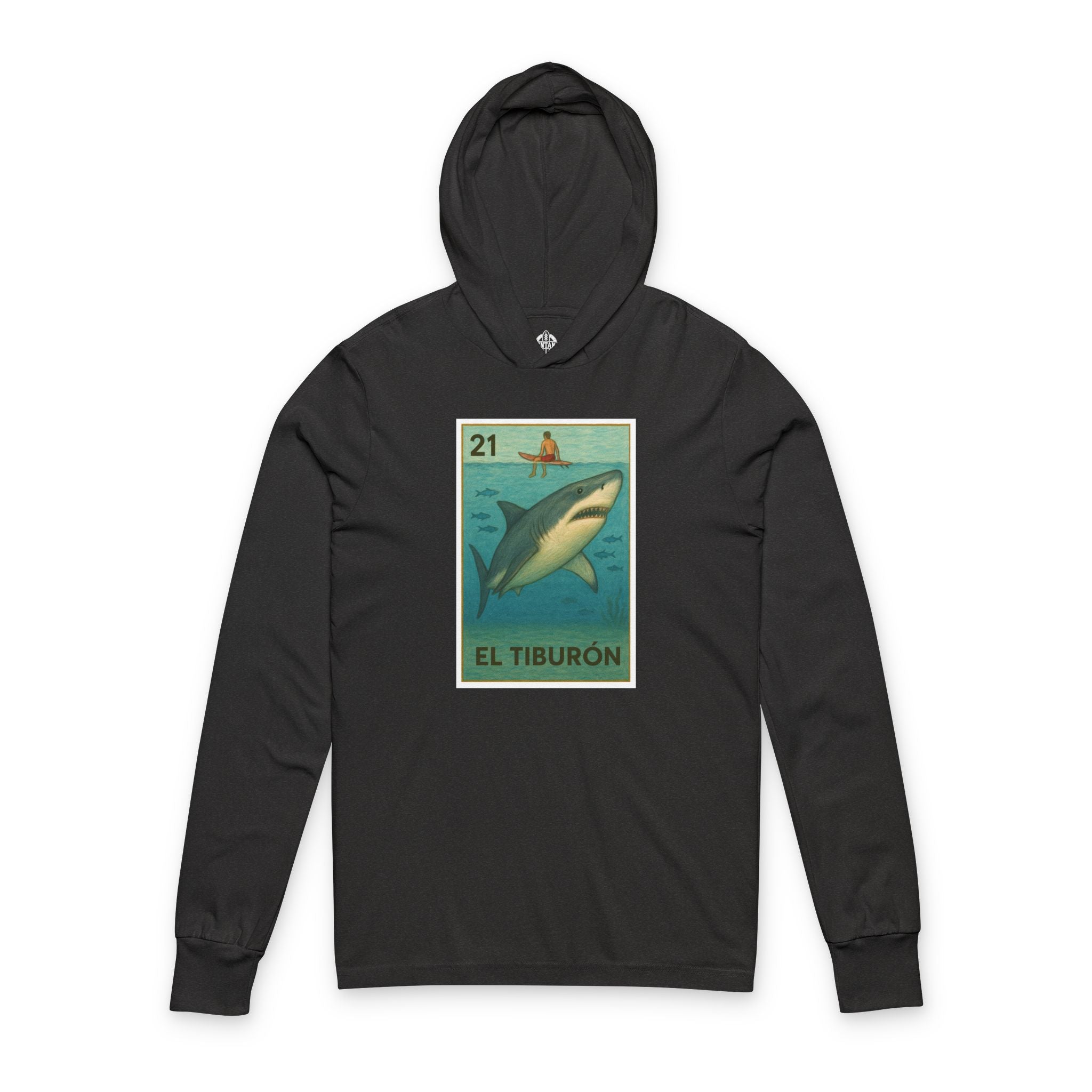 Shark Lotería Unisex - Cotton Hooded Long Sleeve Hooded T-Shirt (El Tiburón)