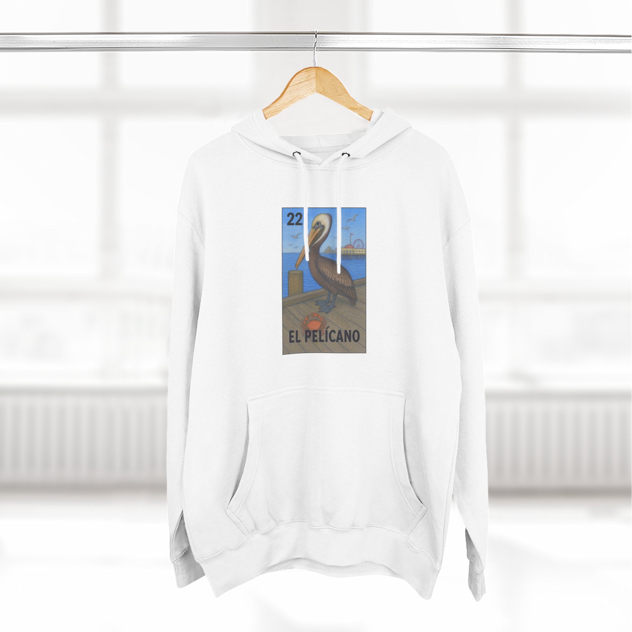 Pelican Lotería Unisex - Pull-Over Cotton Blend Fleece Hoodie (El Pelícano)