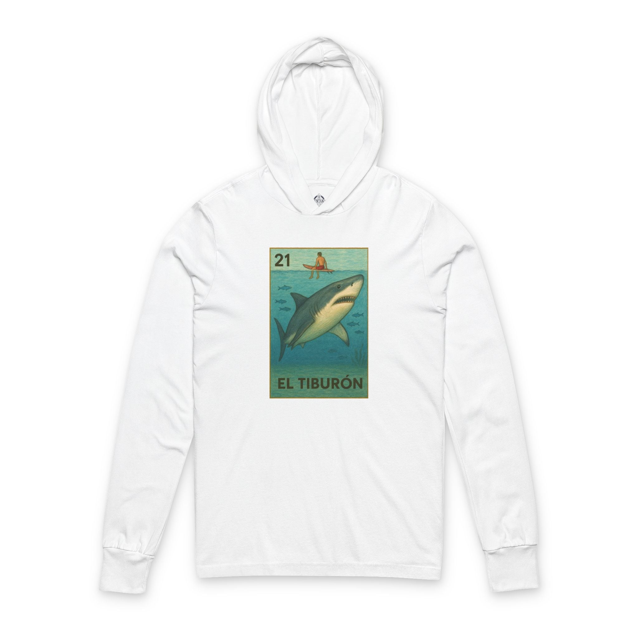 Shark Lotería Unisex - Cotton Hooded Long Sleeve Hooded T-Shirt (El Tiburón)