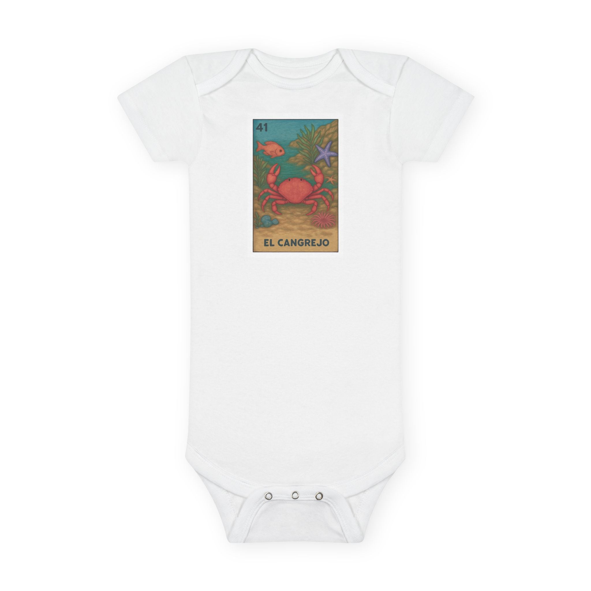 Crab Lotería - Baby Short Sleeve 100% Cotton Onesie (El Cangrejo)