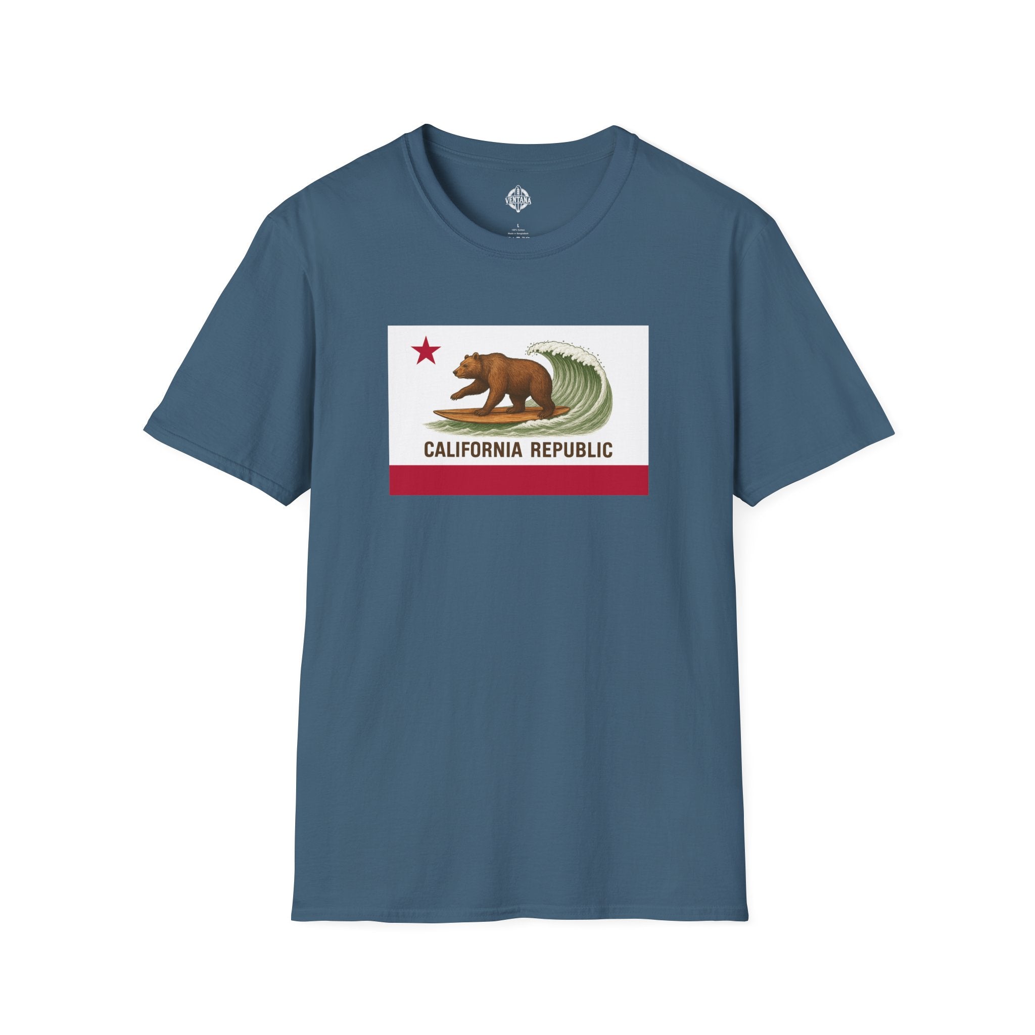 California Surfing Bear Flag Unisex - Soft Style U.S. Cotton T-Shirt