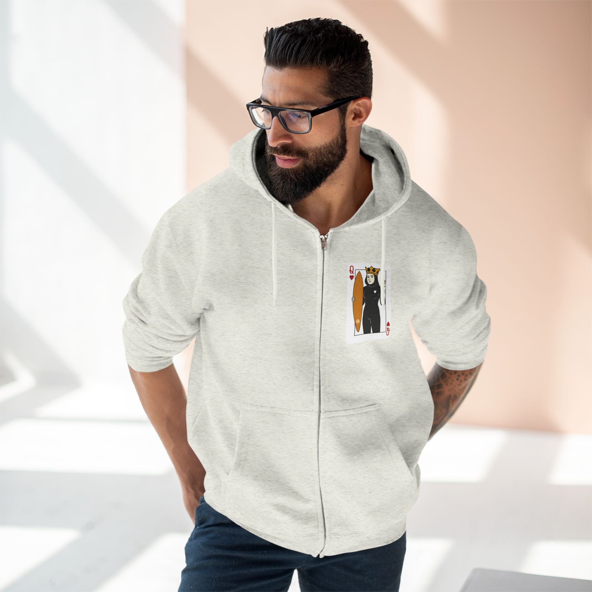 Queen of Hearts Surfer Unisex - Zip Cotton Blend Fleece Hoodie
