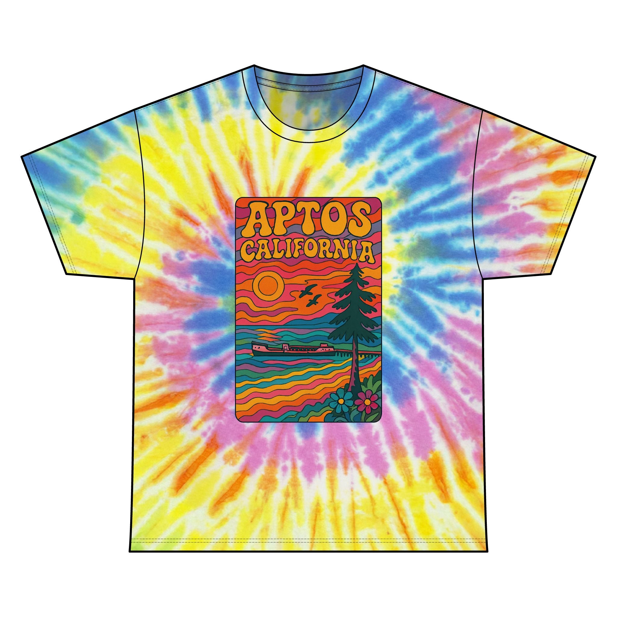 Aptos California Psychedelic Tie Die Unisex - 100% Cotton T-Shirt