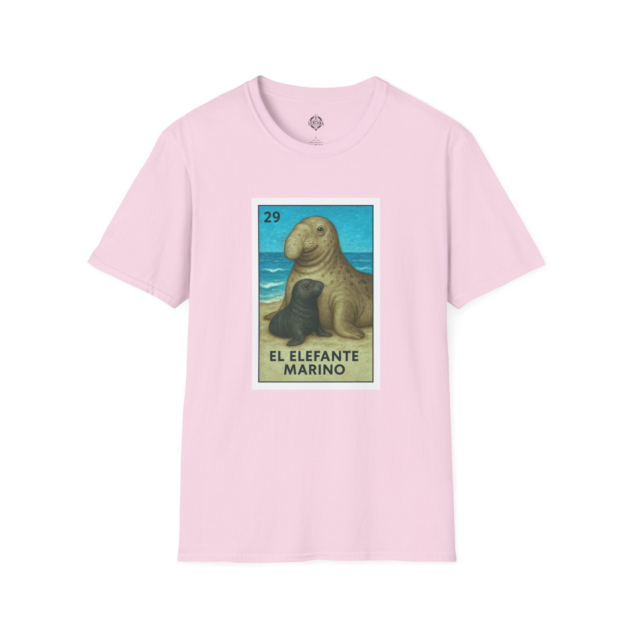 Elephant Seal Lotería Unisex - Soft Style U.S. Cotton T-Shirt (El Elefante Marino)