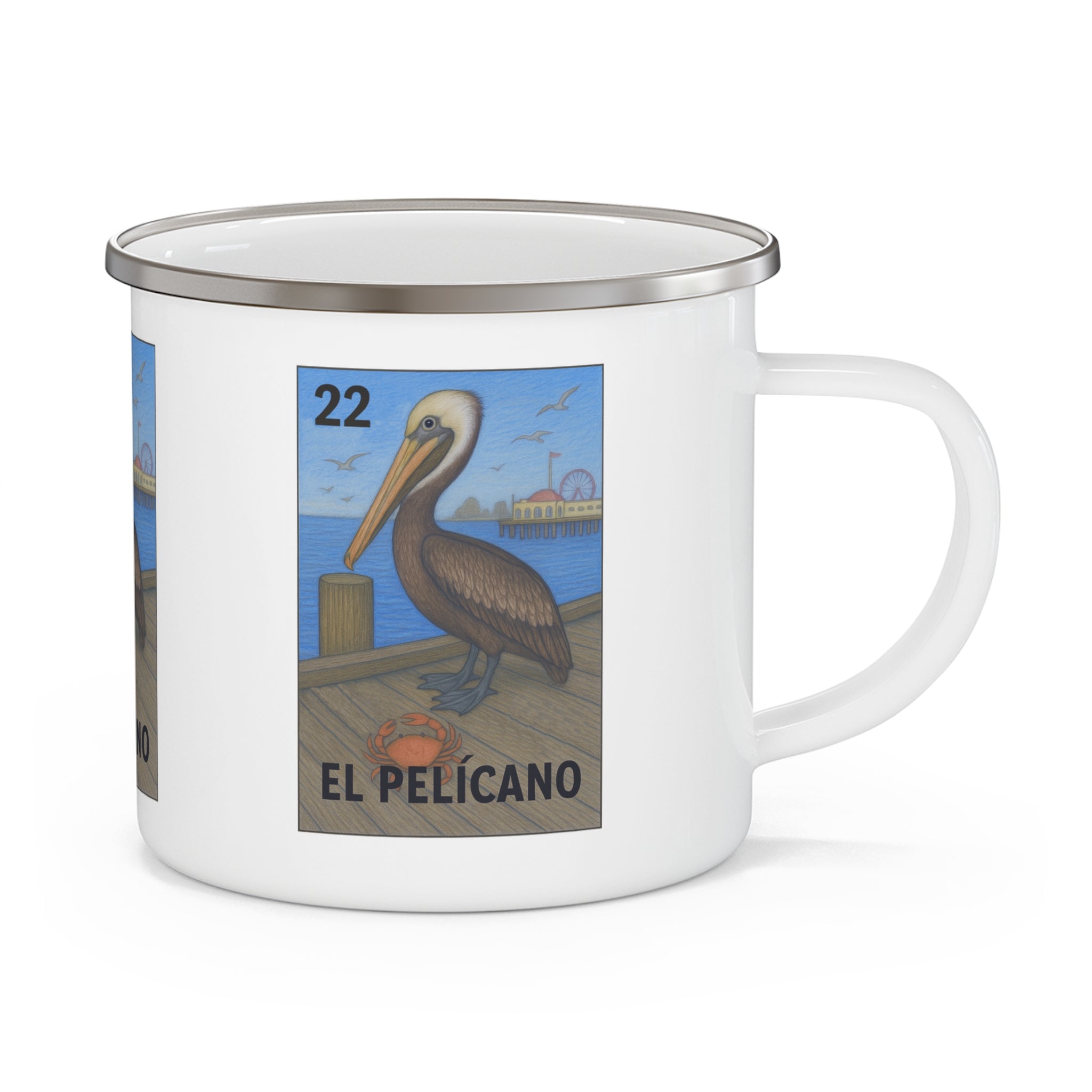 Pelican Lotería Enamel Camping Mug (El Pelícano) (12oz - small)