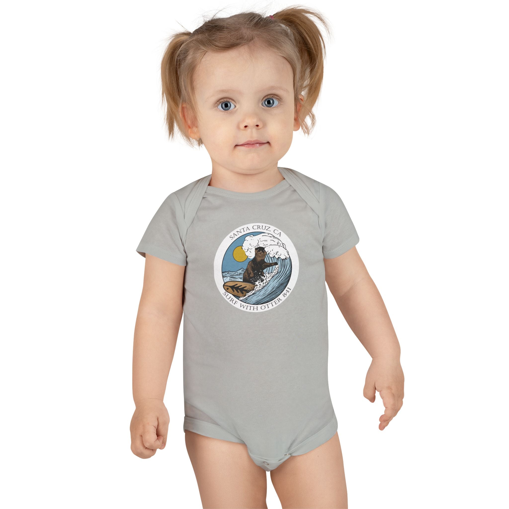 Surf with Otter 841 by Thiago Bianchini - Baby Short Sleeve 100% Cotton Onesie