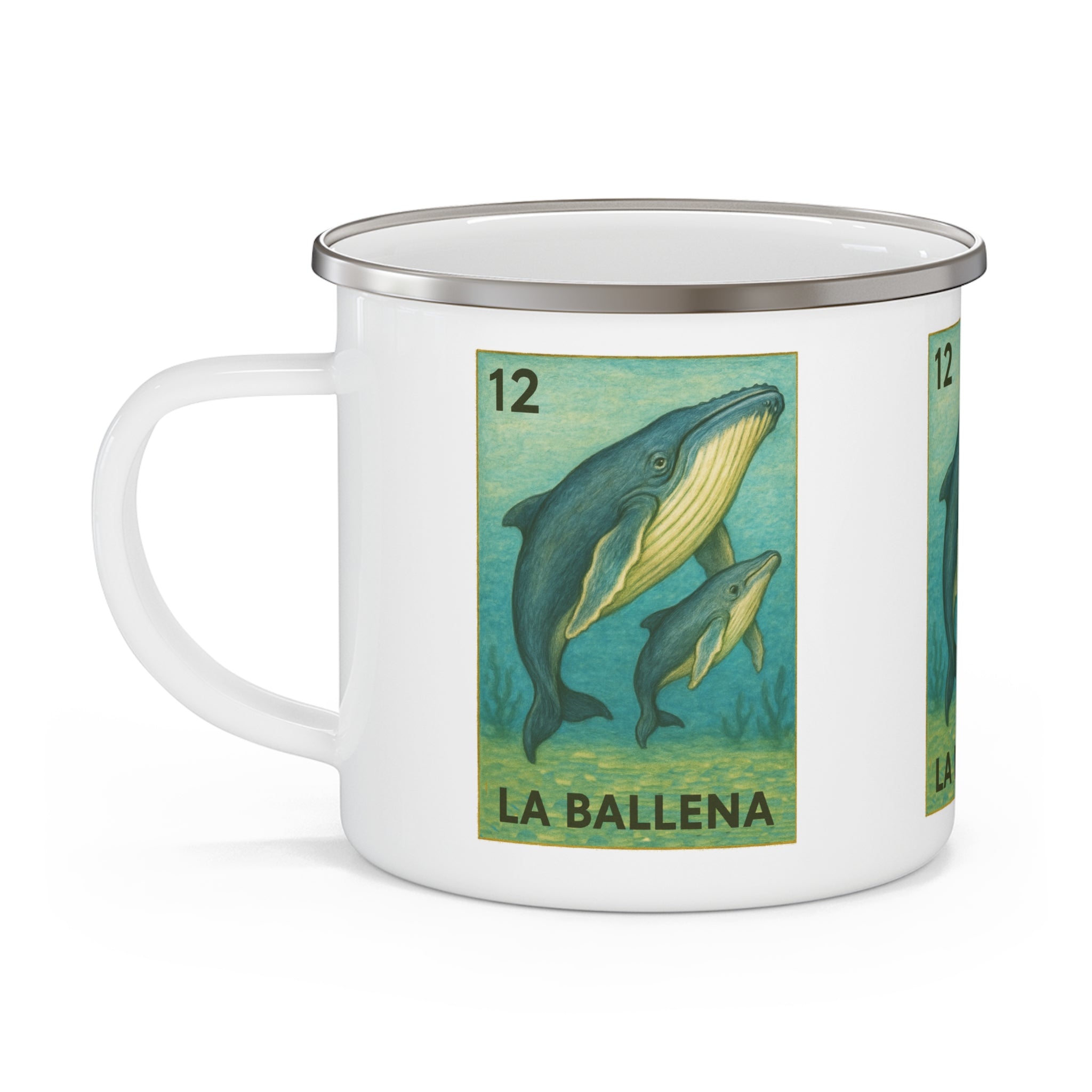 Whale Lotería Enamel Camping Mug (La Ballena) (12oz - small)