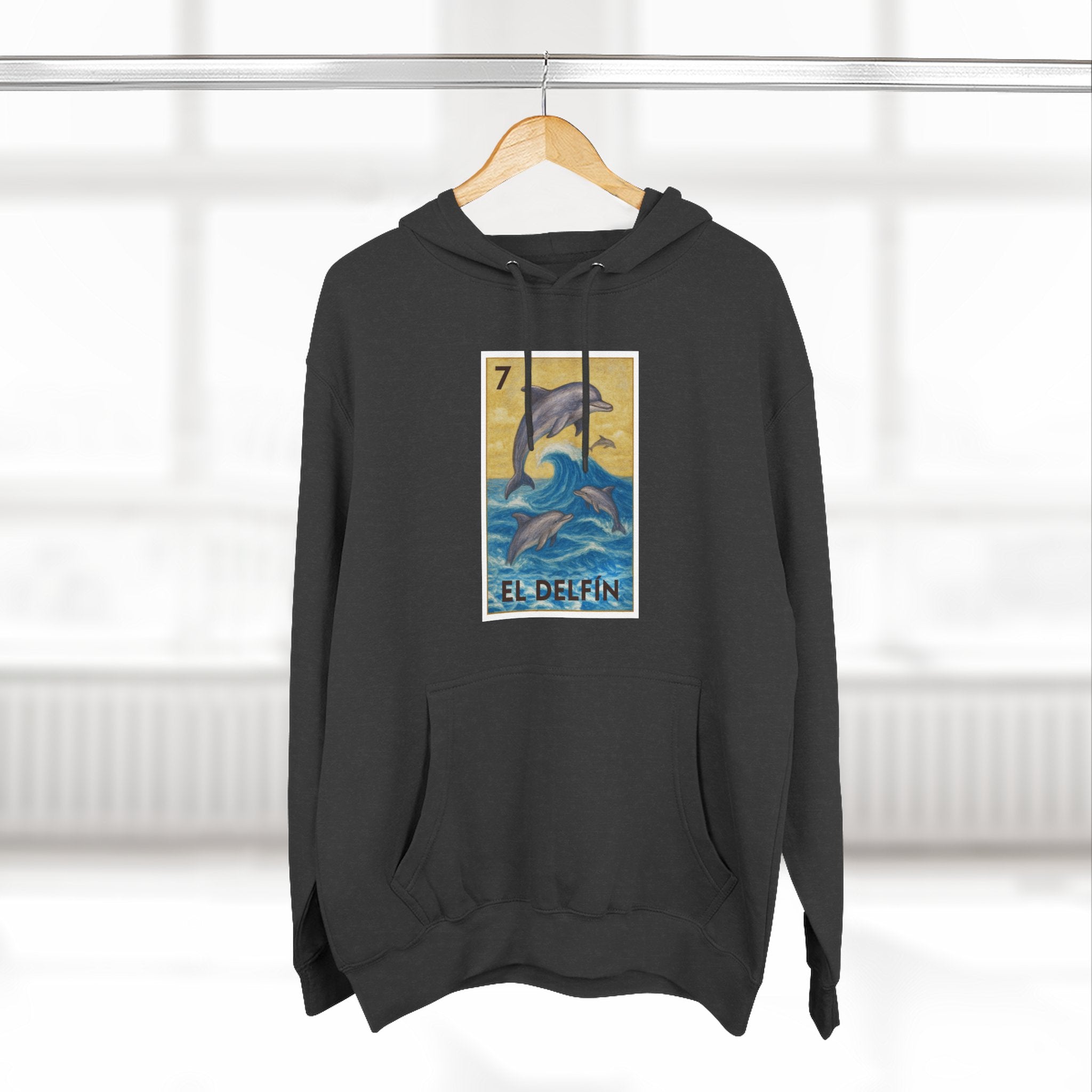Dolphin Lotería Unisex - Pull-Over Cotton Blend Fleece Hoodie (El Delfín)