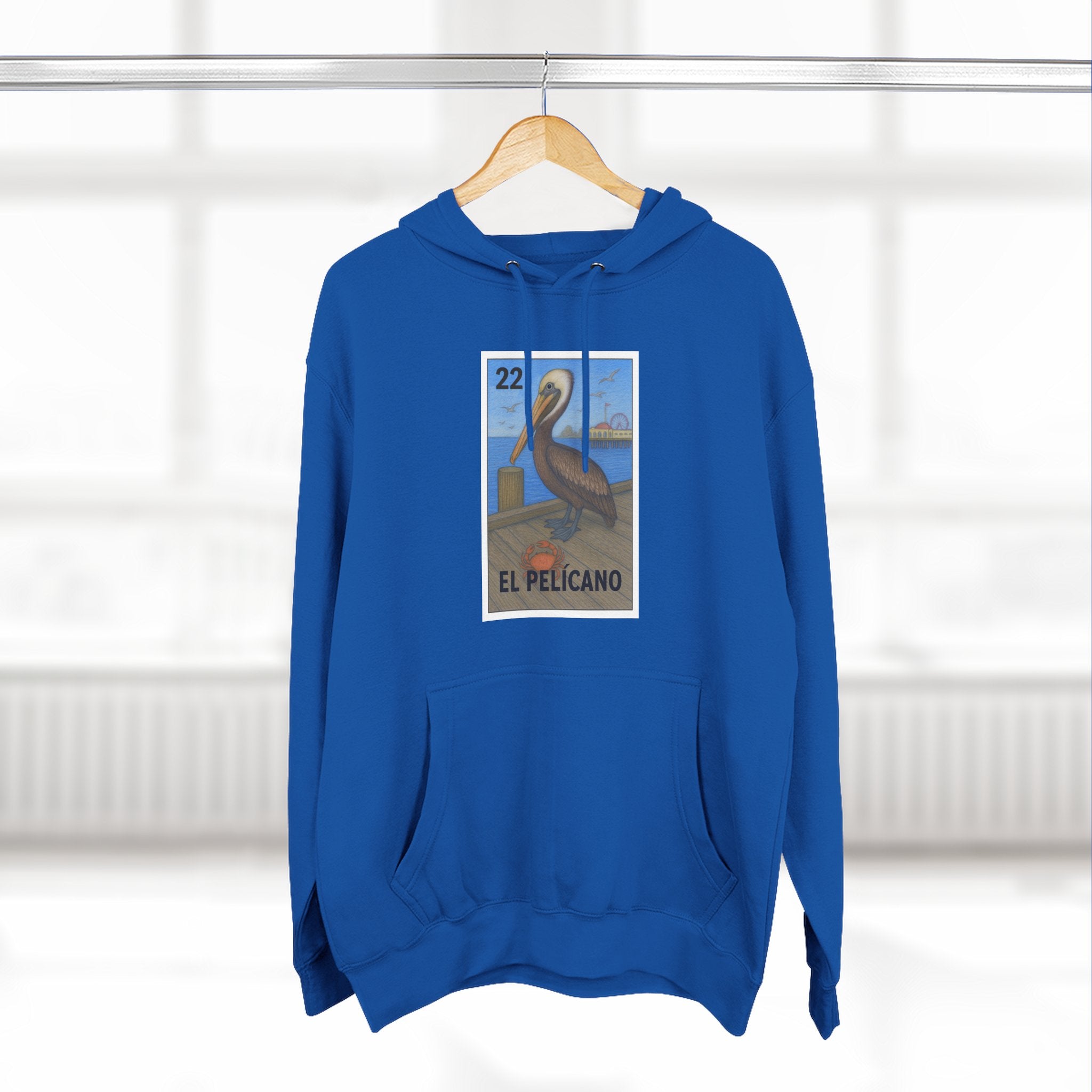 Pelican Lotería Unisex - Pull-Over Cotton Blend Fleece Hoodie (El Pelícano)