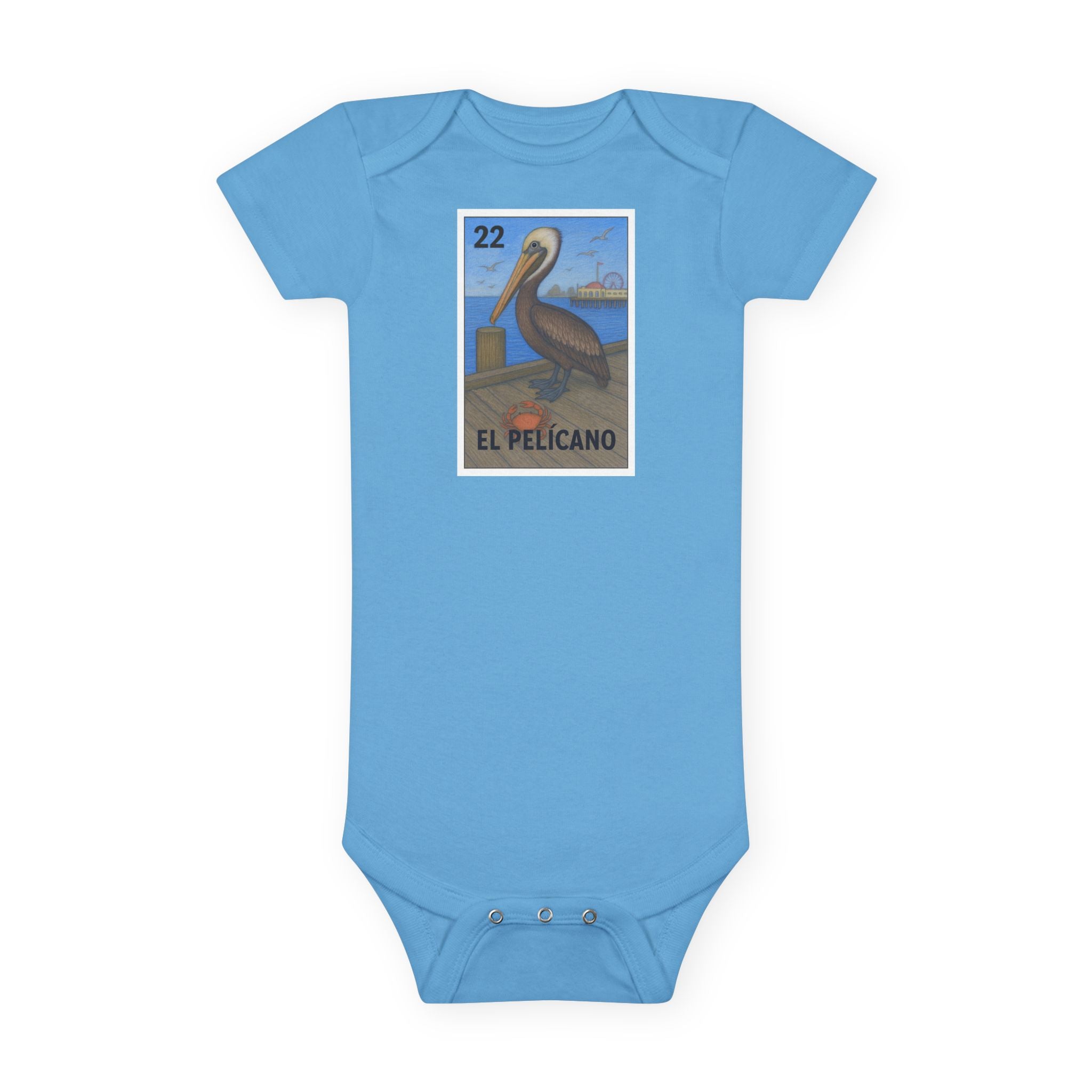 Pelican Lotería - Baby Short Sleeve 100% Cotton Onesie (El Pelícano)