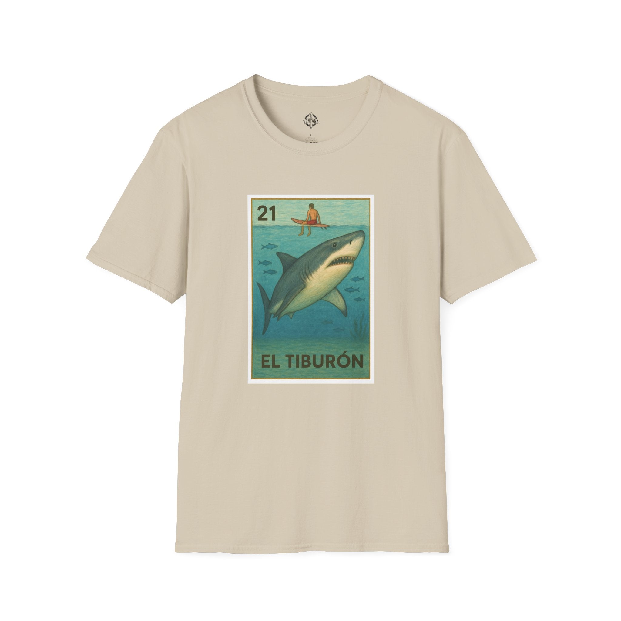 Shark Lotería Unisex - Soft Style U.S. Cotton T-Shirt (El Tiburón)