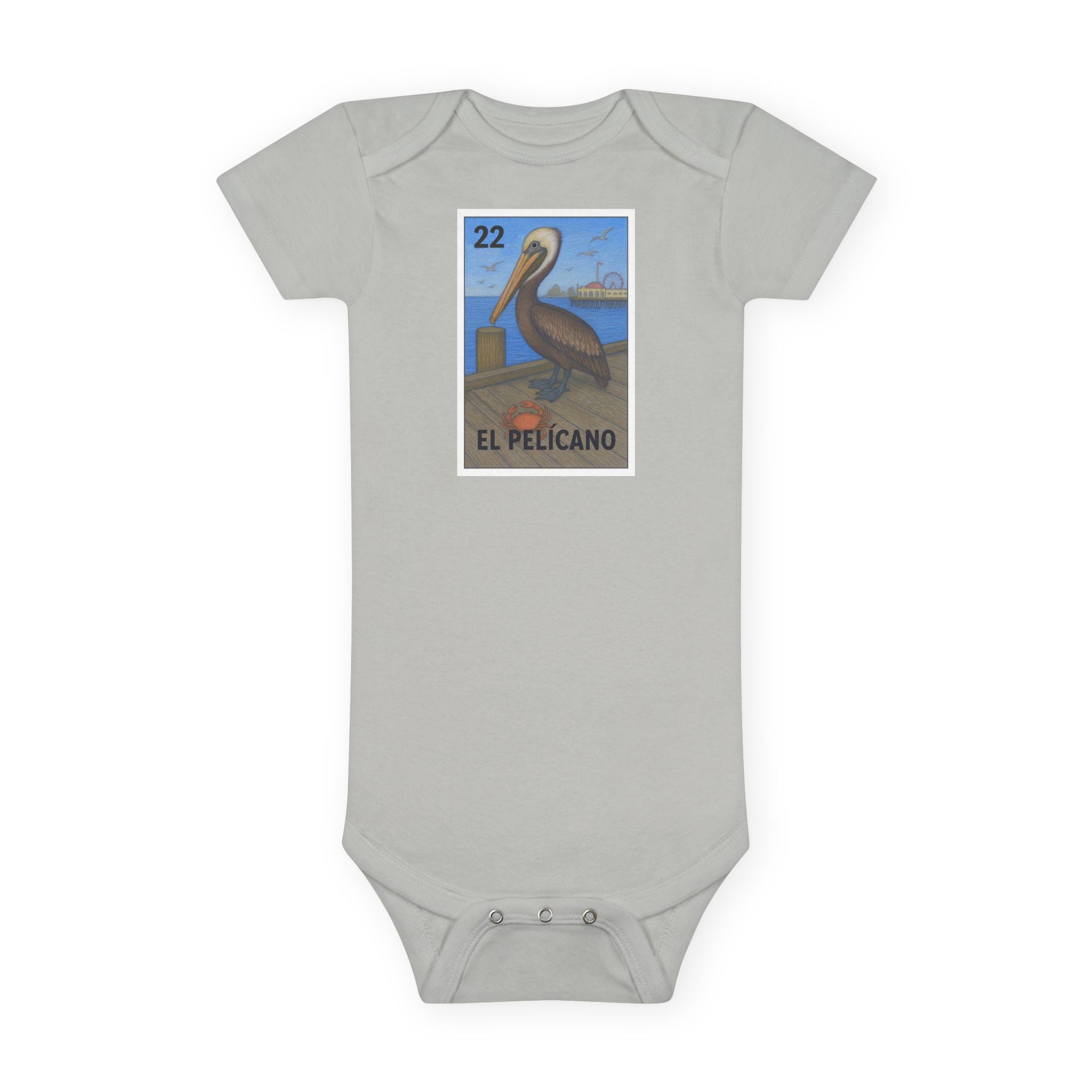 Pelican Lotería - Baby Short Sleeve 100% Cotton Onesie (El Pelícano)