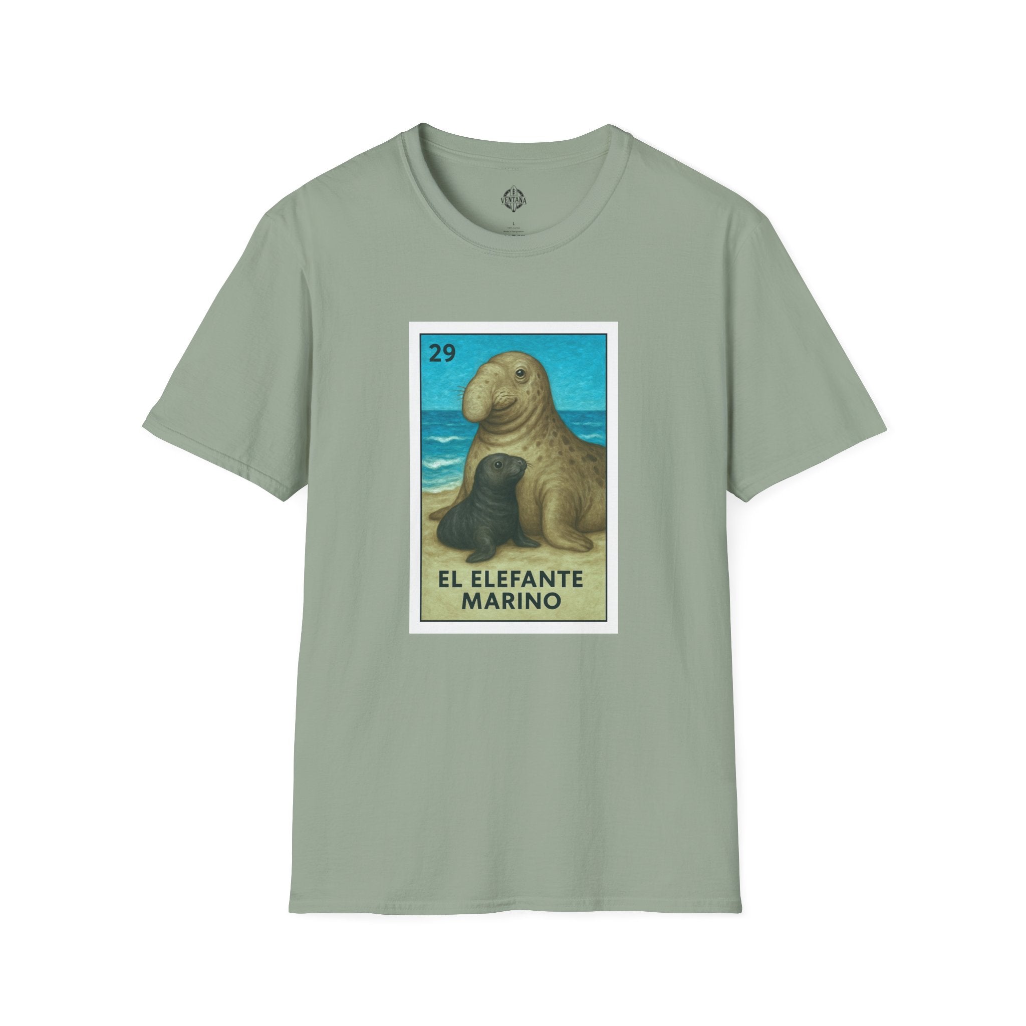 Elephant Seal Lotería Unisex - Soft Style U.S. Cotton T-Shirt (El Elefante Marino)