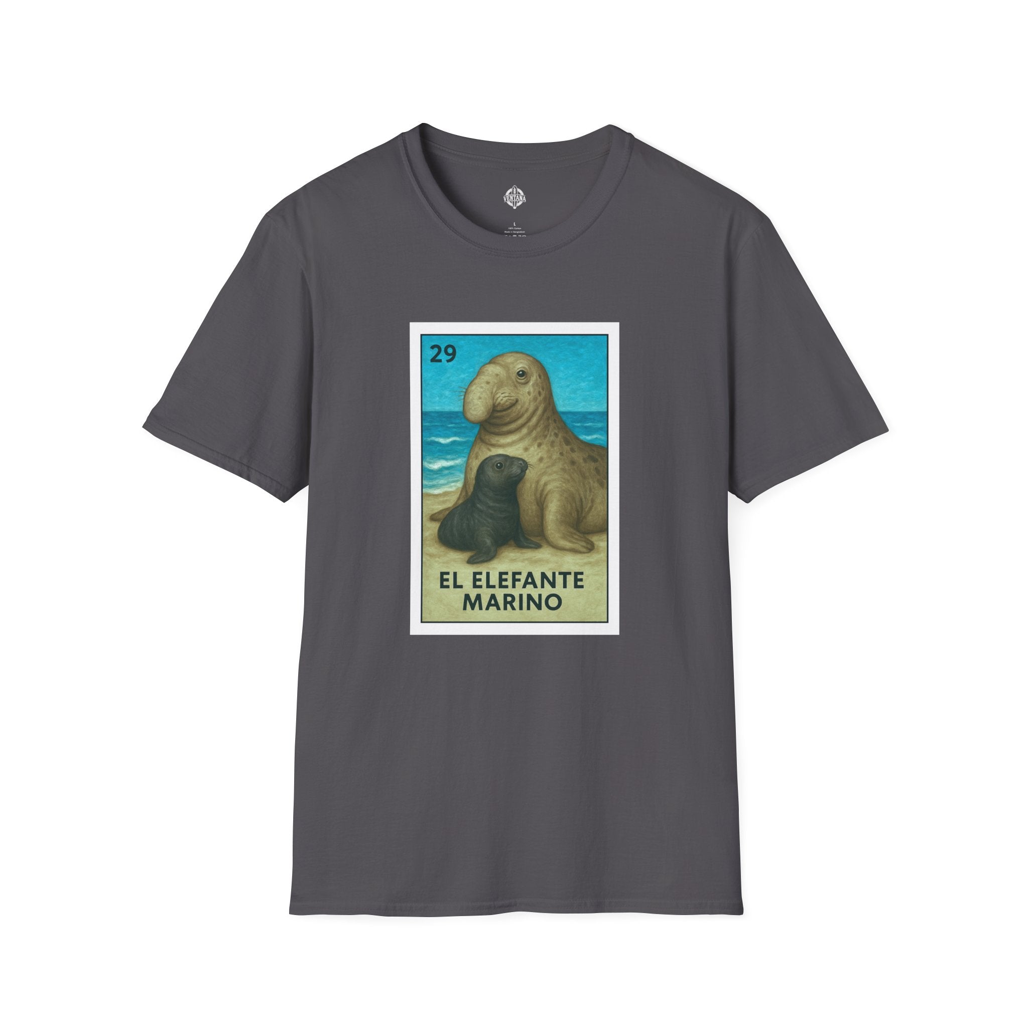 Elephant Seal Lotería Unisex - Soft Style U.S. Cotton T-Shirt (El Elefante Marino)