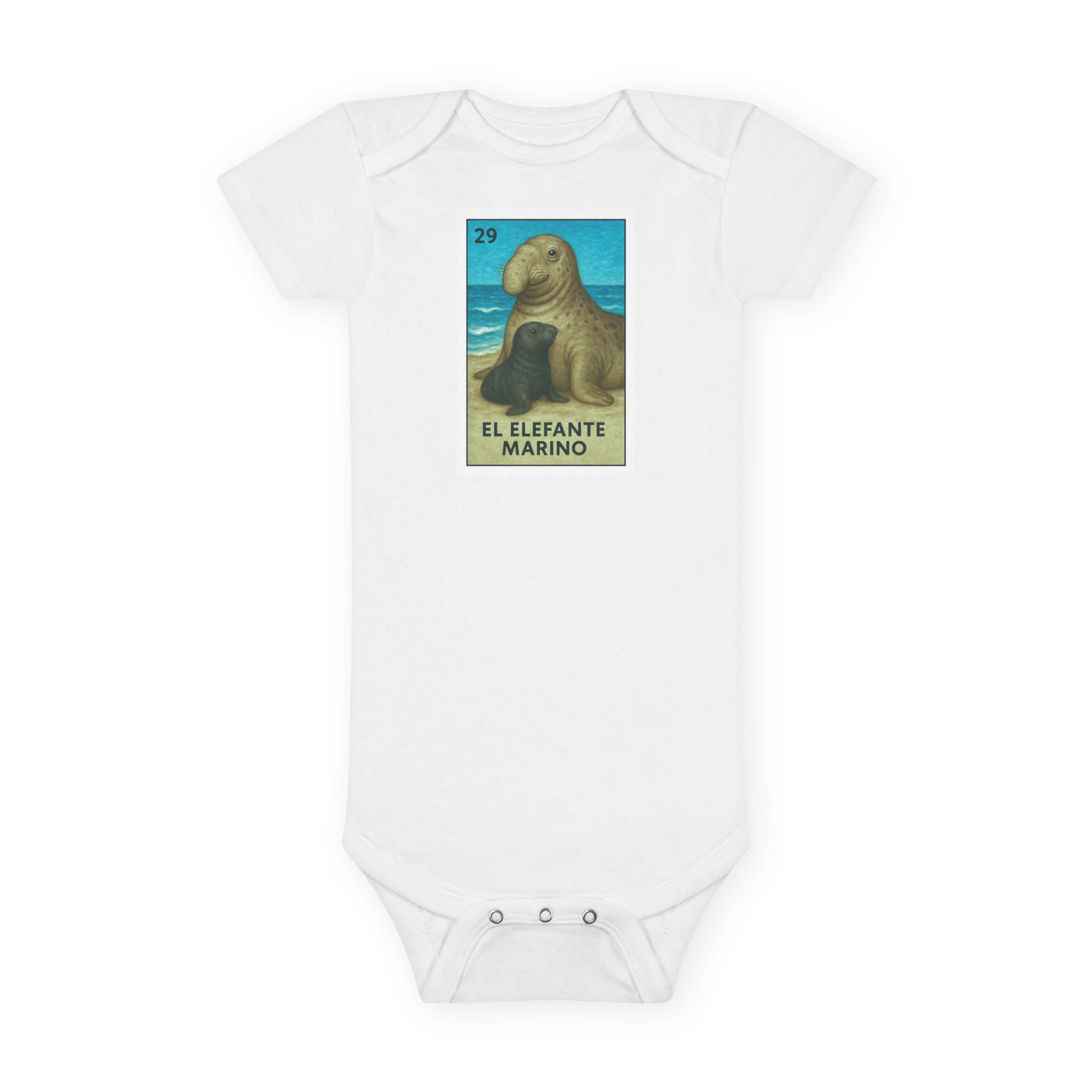 Elephant Seal Lotería - Baby Short Sleeve 100% Cotton Onesie (El Elefante Marino)