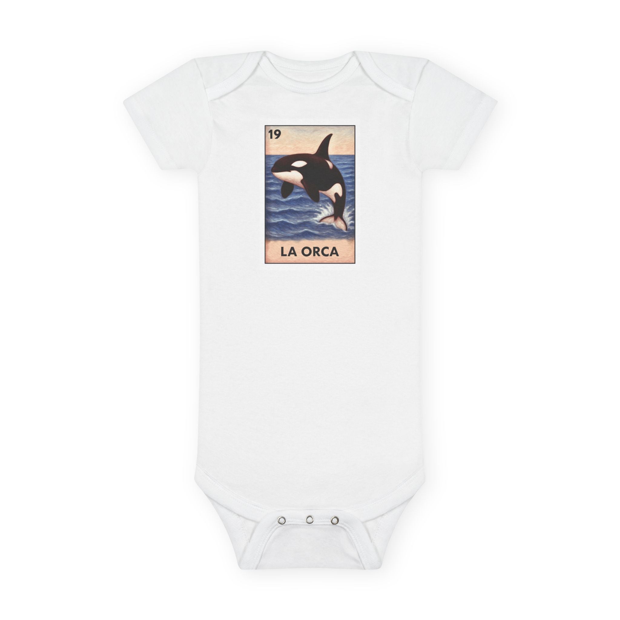 Orca Lotería - Baby Short Sleeve 100% Cotton Onesie (La Orca)
