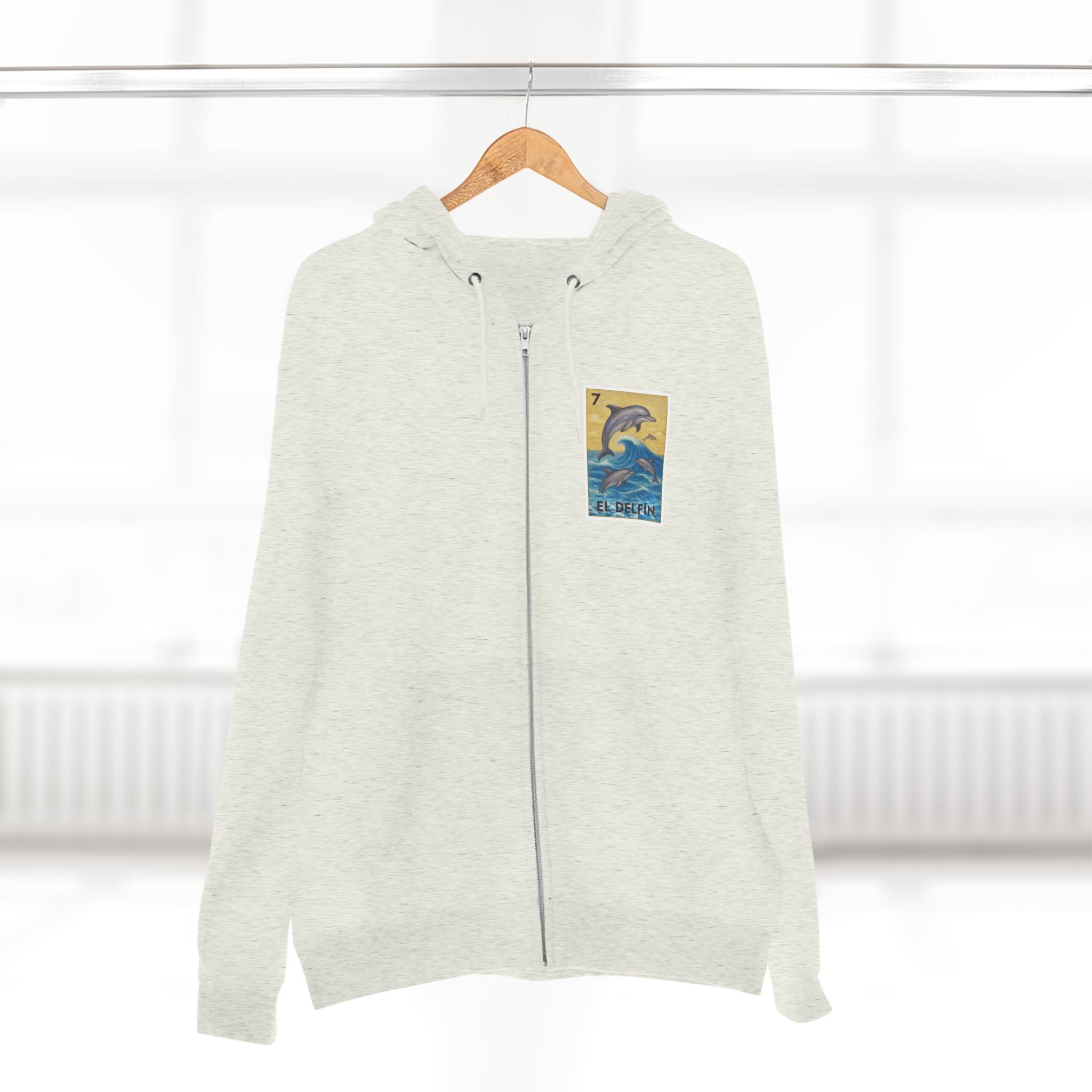 Dolphin Lotería Unisex - Zip Cotton Blend Fleece Hoodie (El Delfín)