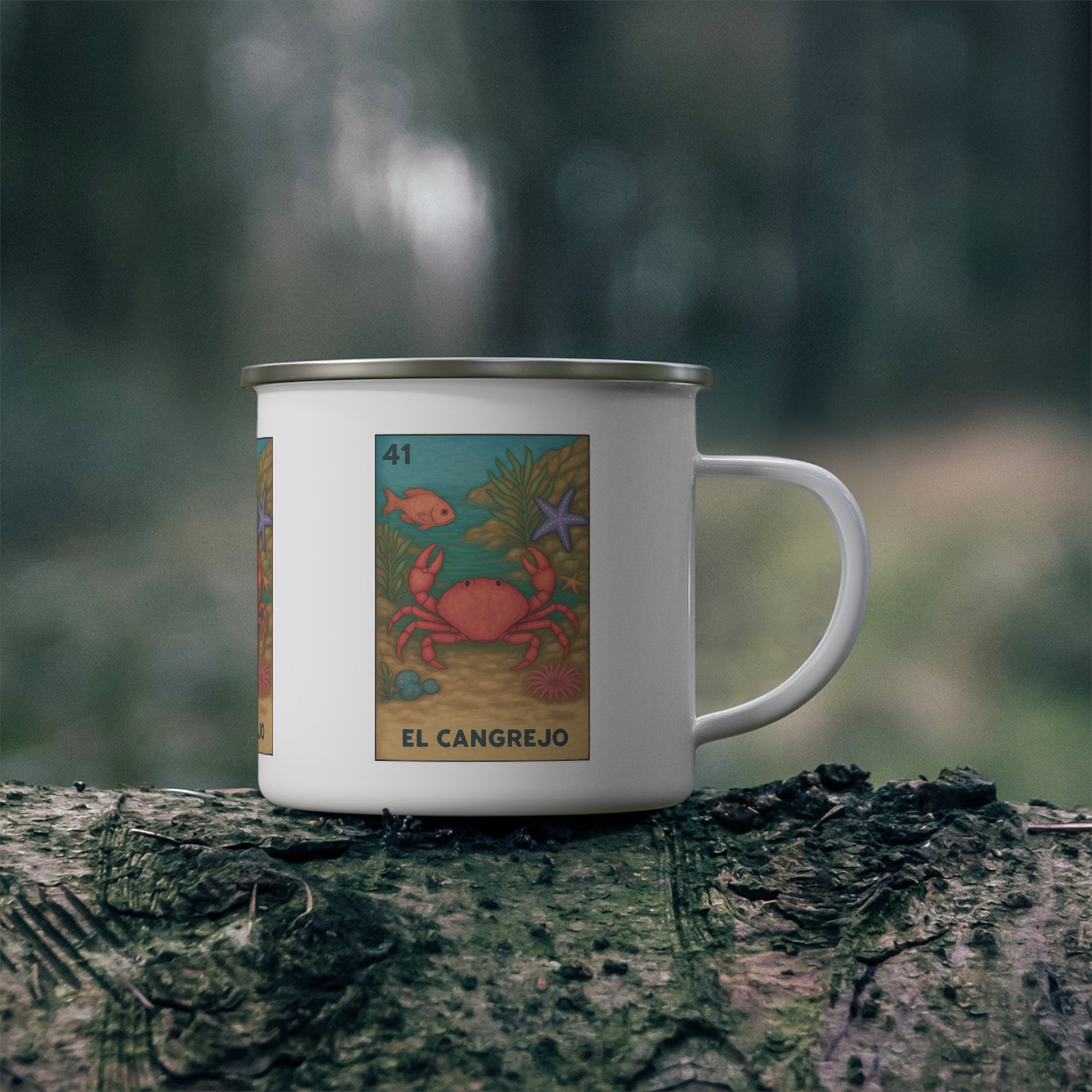 Crab Lotería Enamel Camping Mug (Cangrejo) (12oz - small)