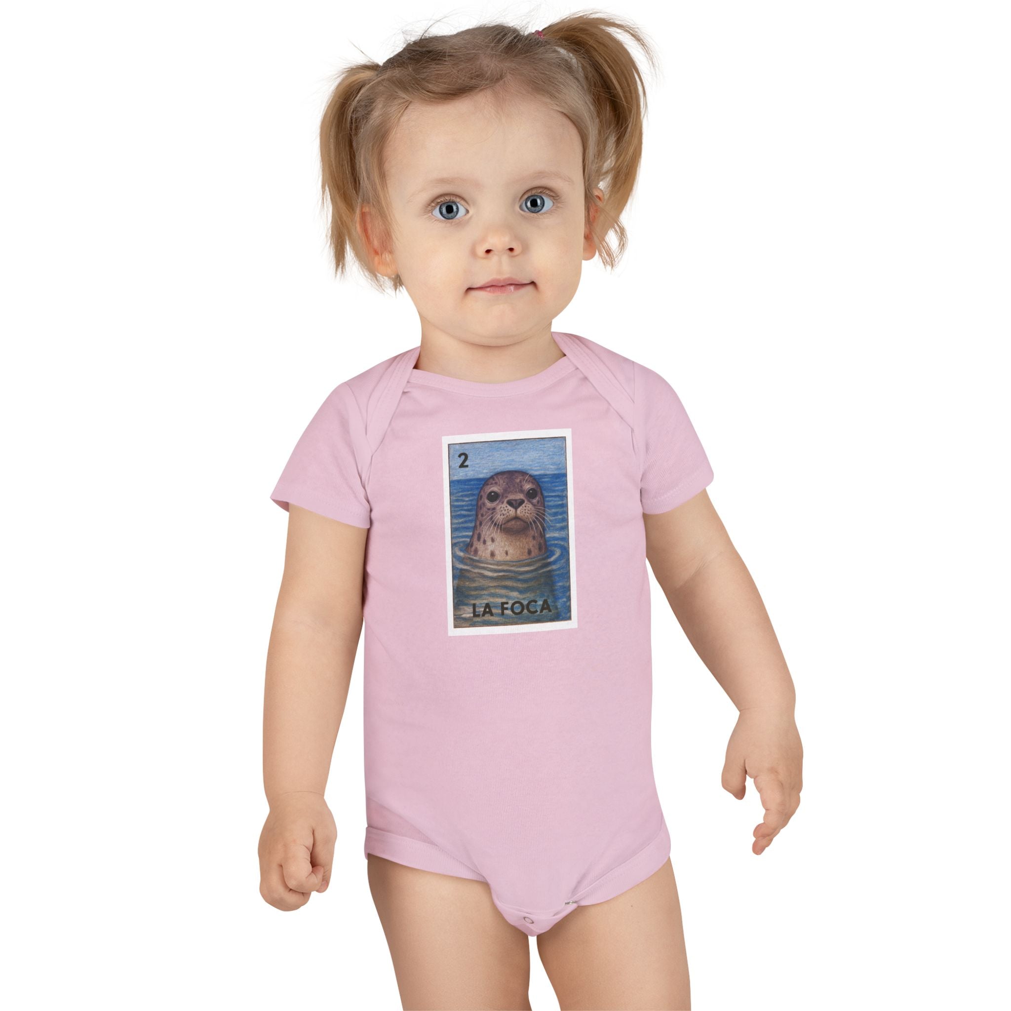 Seal Lotería - Baby Short Sleeve 100% Cotton Onesie (La Foca)