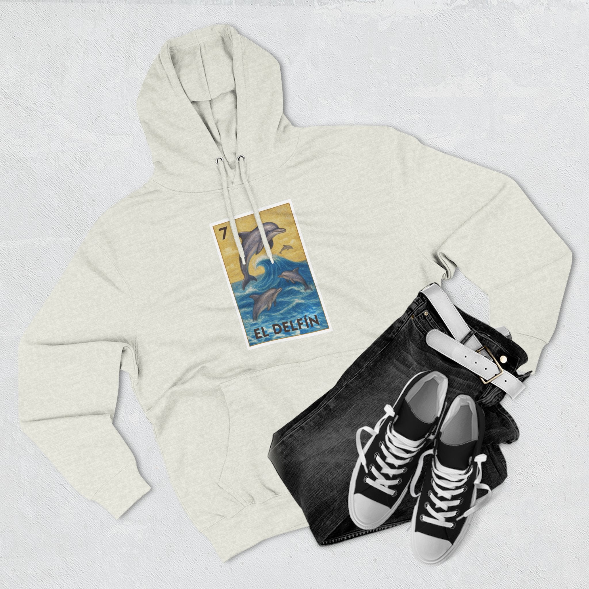 Dolphin Lotería Unisex - Pull-Over Cotton Blend Fleece Hoodie (El Delfín)