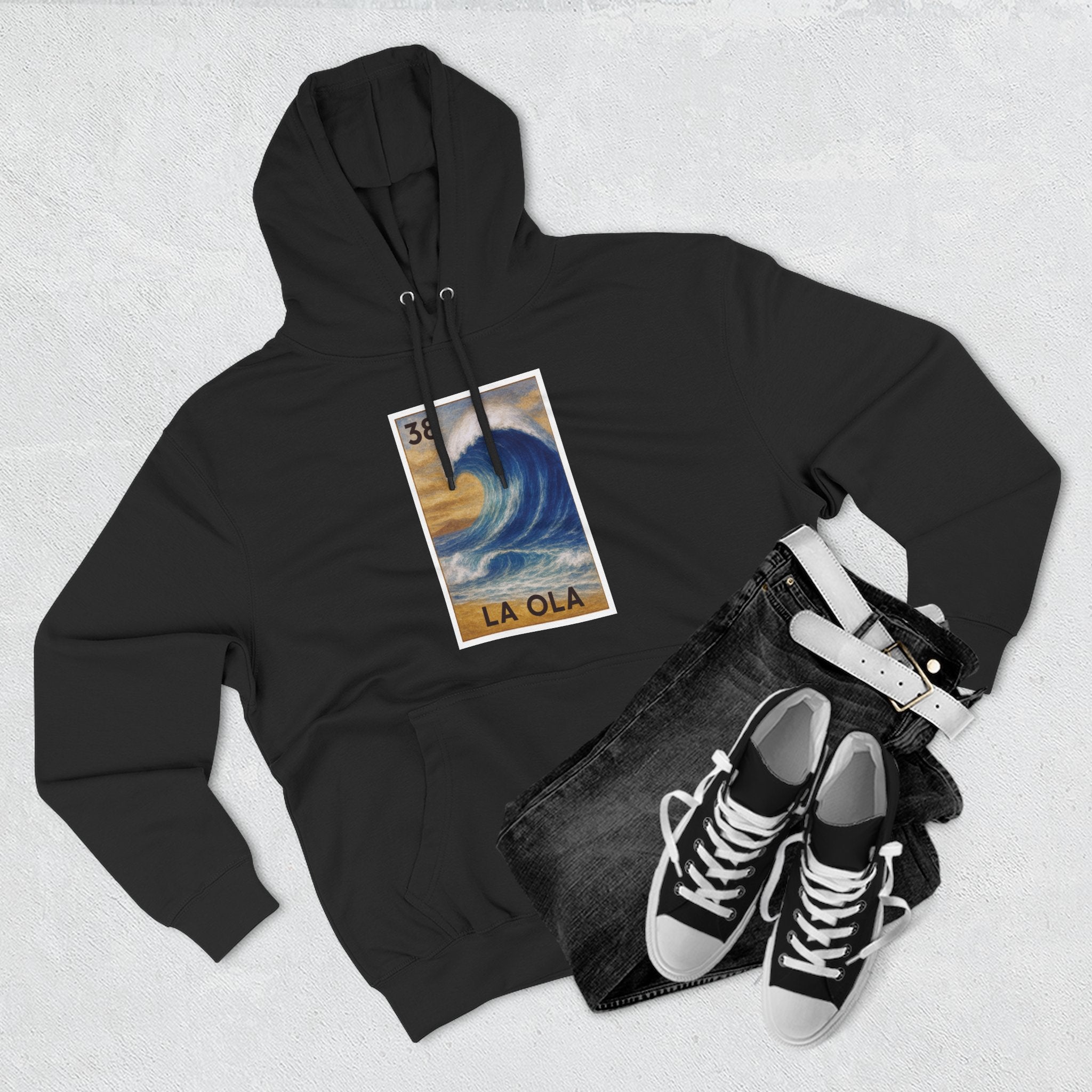 Wave Lotería Unisex - Pull-Over Cotton Blend Fleece Hoodie (La Ola)